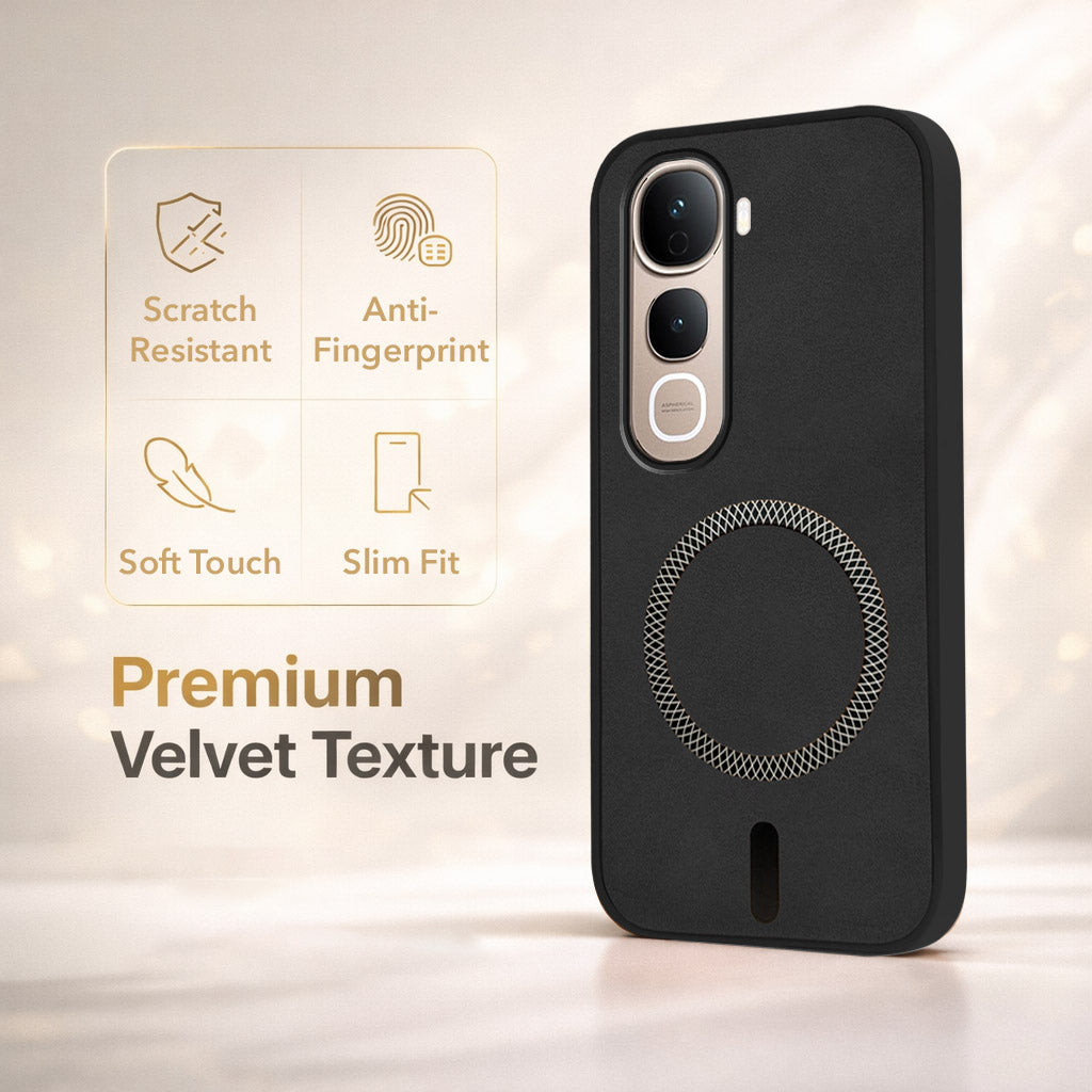 For Vivo Y400 Pro Back Cover Case Leather Finish (MagSafe Compatible Wireless Charging | Soft Touch | Camera Bump Protection)