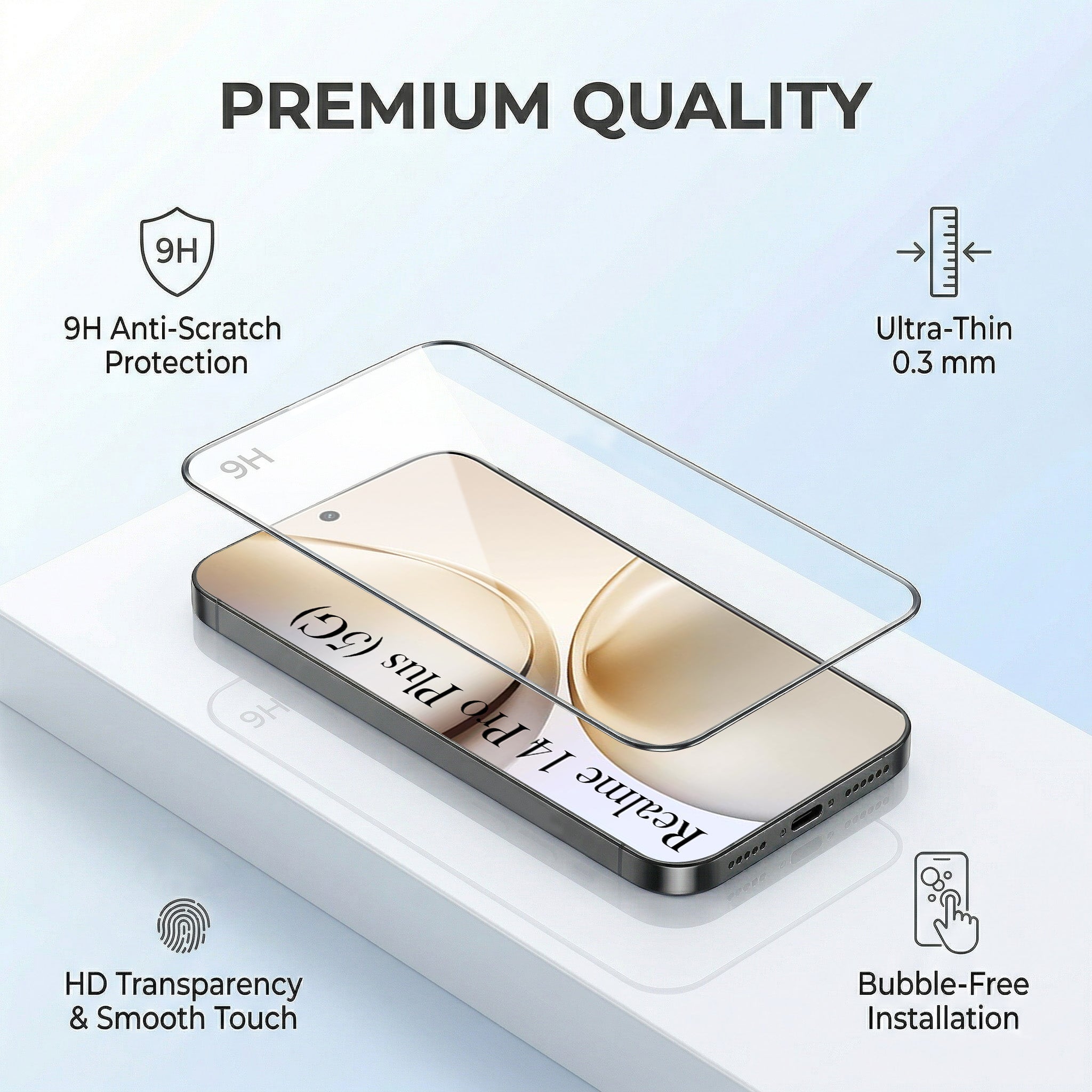 For Realme 14 Pro Plus 5G Combo with Back Cover and 9H Tempered Glass (Textured Grip Design | Micro-Fiber Cloth Inside | Oleophobic Coating Screen Glass)