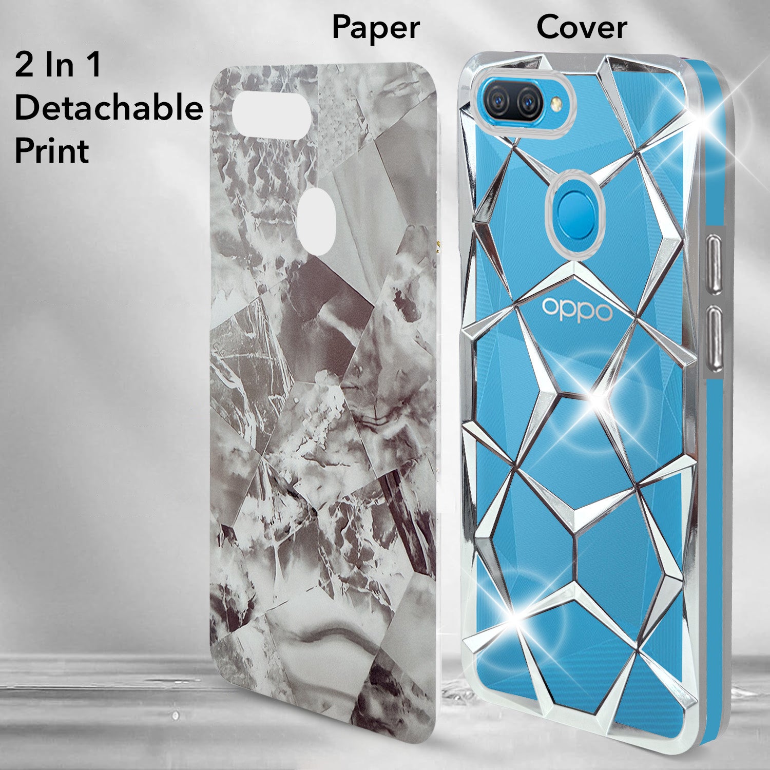For Oppo A12 Back Cover Case (Dual Design Glitter Sparkle and Detachable Diamond Print Case | Soft and Flexible)