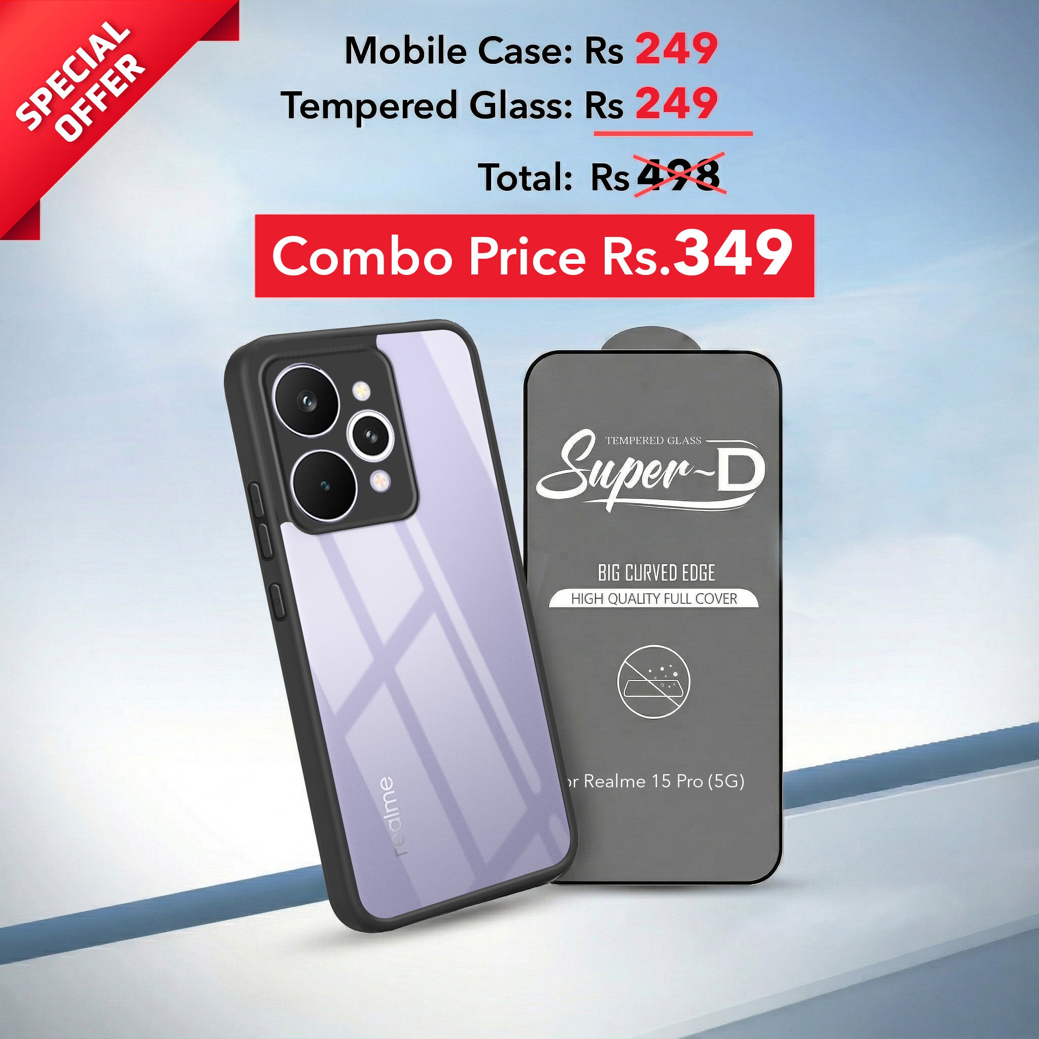For Realme 15 Pro Combo with Back Cover and 9H Tempered Glass (Lifetime Anti-Yellow | Crystal Clear Shockproof | Oleophobic Coating Screen Glass)