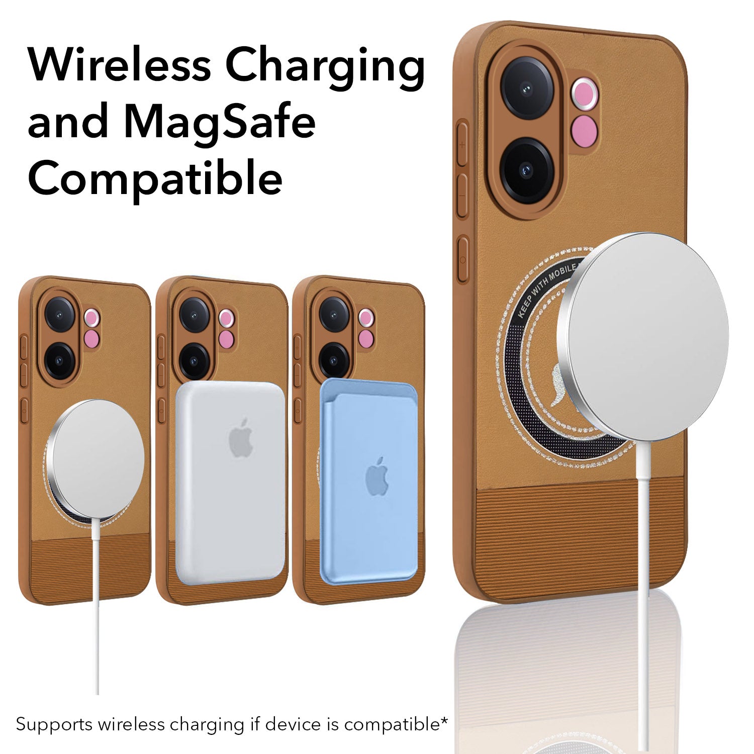 For Vivo V60e Back Cover Case PU Leather Finish (Professional Minimalist Texture | MagSafe Compatile | Camera Protection | Sleek Sober Formal)