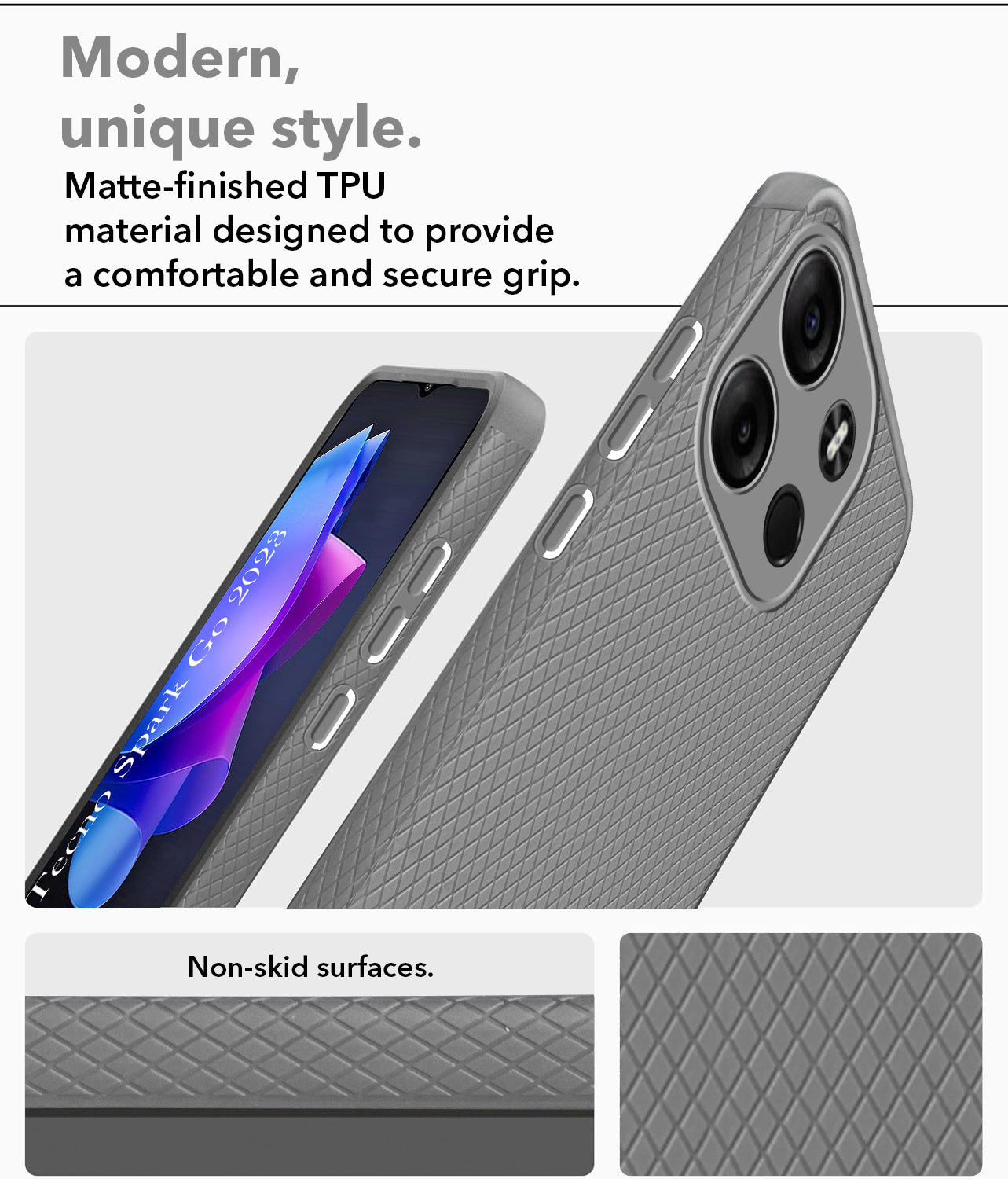 For Tecno Spark Go 2023 Back Cover Case (Liquid Silicone | Side Grip | Camera Protection)