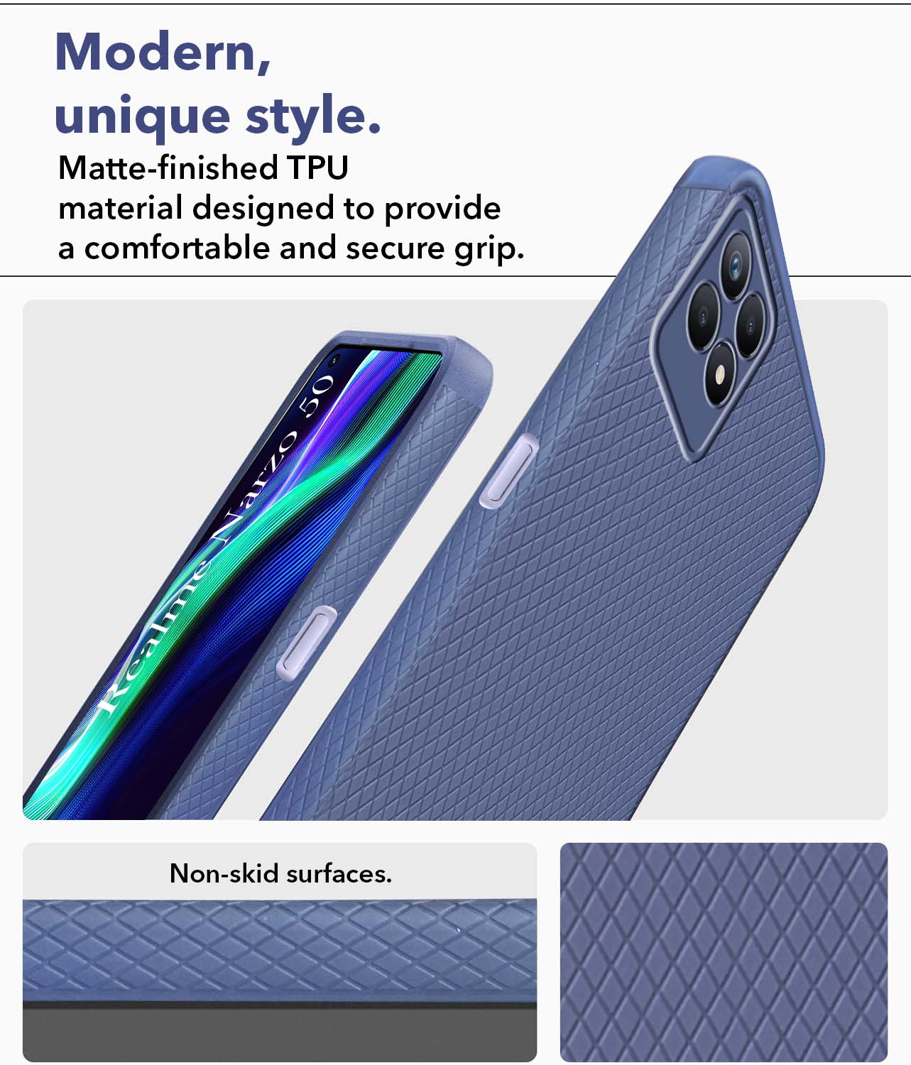 For Realme Narzo 50 Back Cover Case (Liquid Silicone | Side Grip | Camera Protection)
