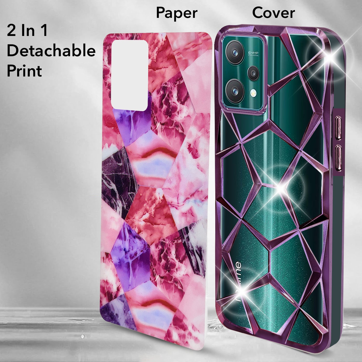 For Realme 9 Pro Back Cover Case ( Dual Design Glitter Sparkle and Detachable Diamond Print Case | Soft and Flexible)