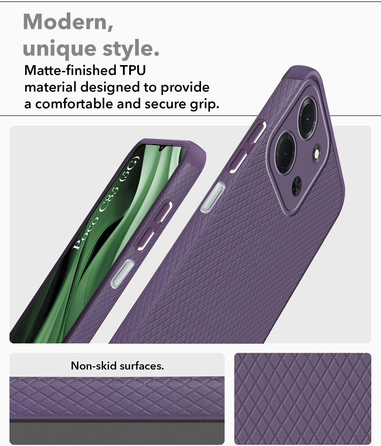 For Poco C85 5G Back Cover Case Liquid Silicone (Camera Protection | Side Grip Texture | Soft and Flexible)