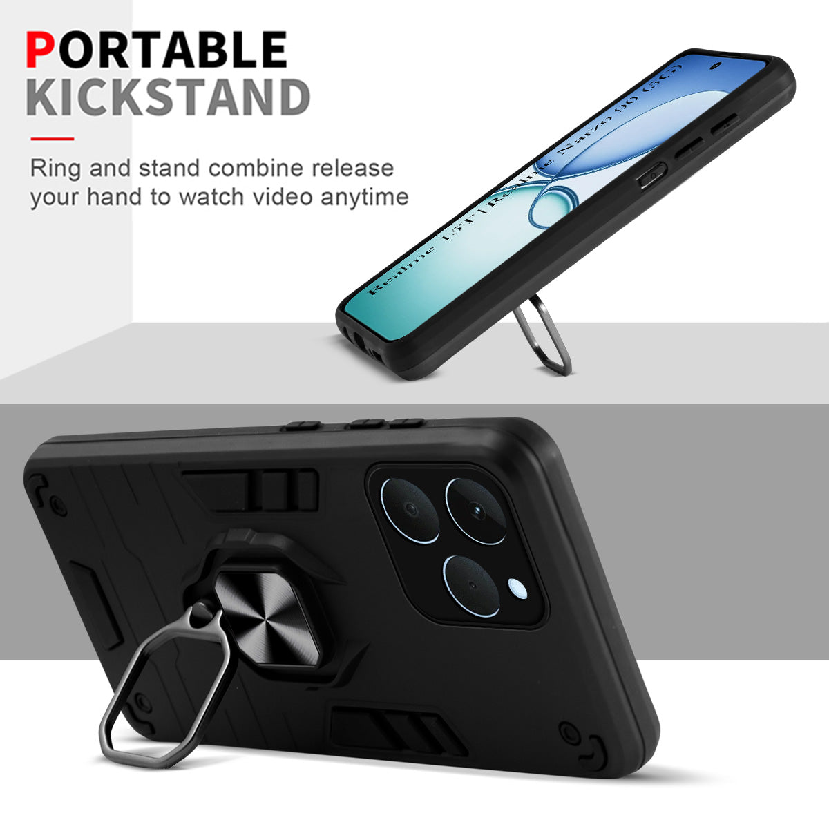 For Realme 15T | Realme Narzo 90 Back Cover Case Hybrid Armor (Shockproof Dual Layer Polycarbonate |Ring Holder Kickstand)