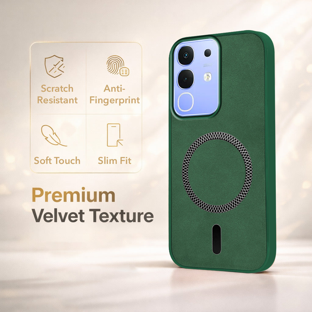 For Vivo iQOO Z10x Back Cover Case Leather Finish (MagSafe Compatible Wireless Charging | Soft Touch | Camera Bump Protection)