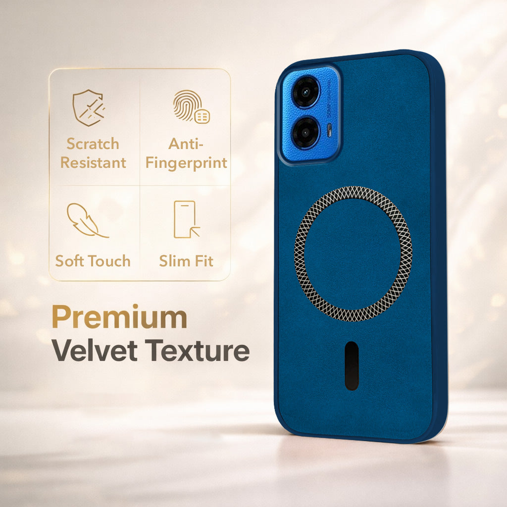 For Motorola Moto G45 Back Cover Case Leather Finish (MagSafe Compatible Wireless Charging | Soft Touch | Camera Bump Protection)