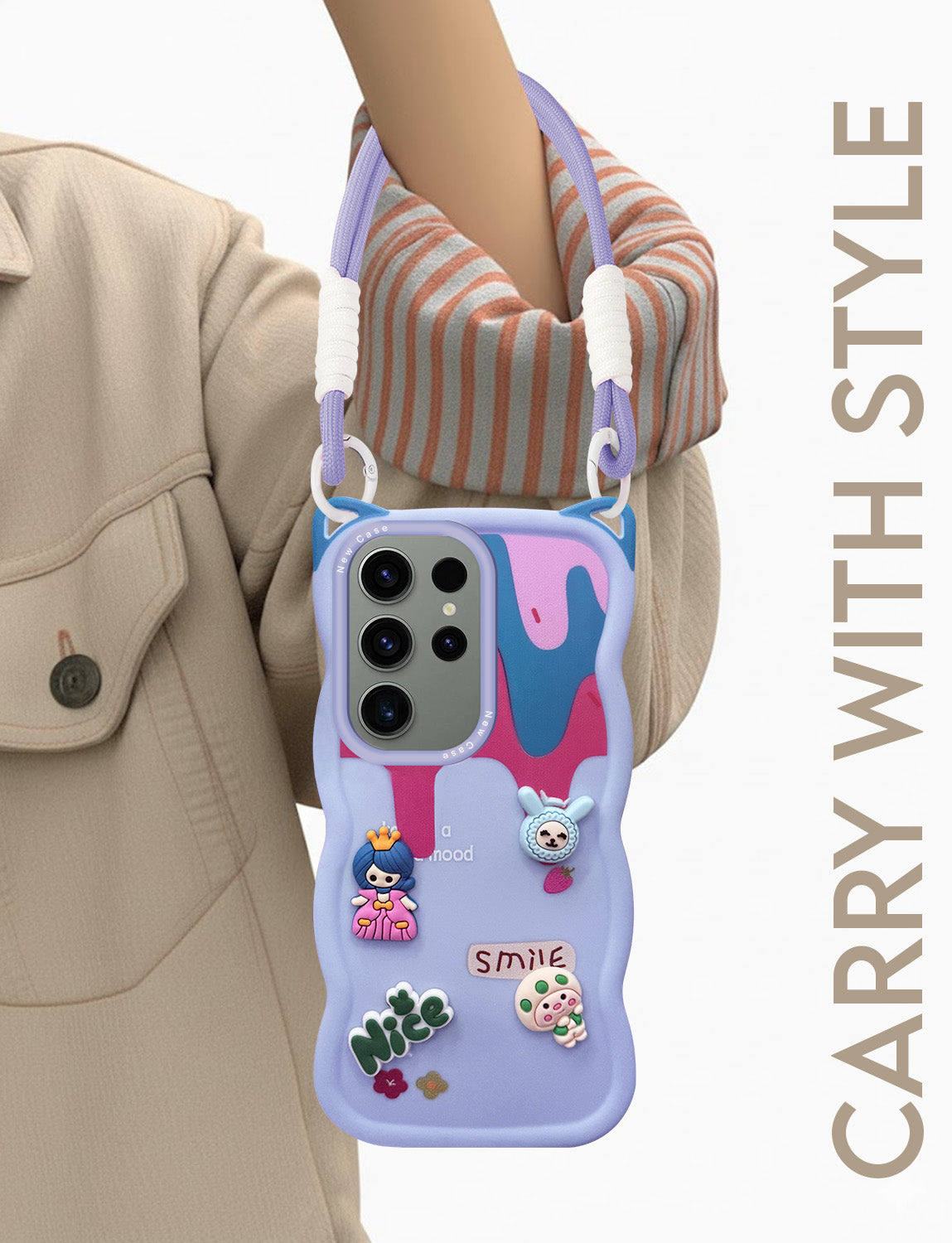 For Samsung Galaxy S23 Ultra Back Case Cover Strap (3D embossed Figures | Strap Holder | 360* Soft Cushion with Camera Bump)