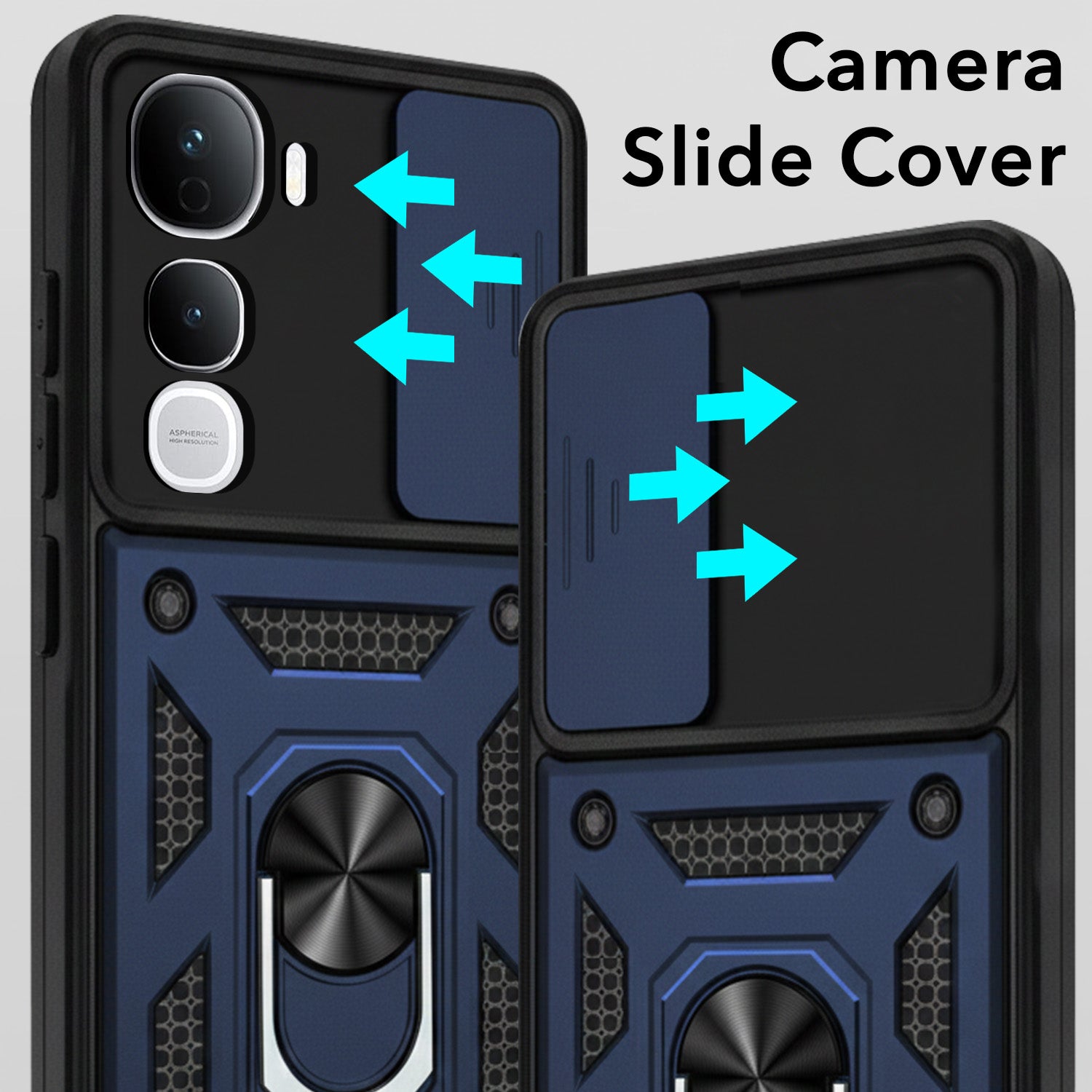 For Vivo Y400 Pro Back Cover Case Hybrid Armor (Sliding Shutter Camera Protection | Polycarbonate |Ring Holder Kickstand)