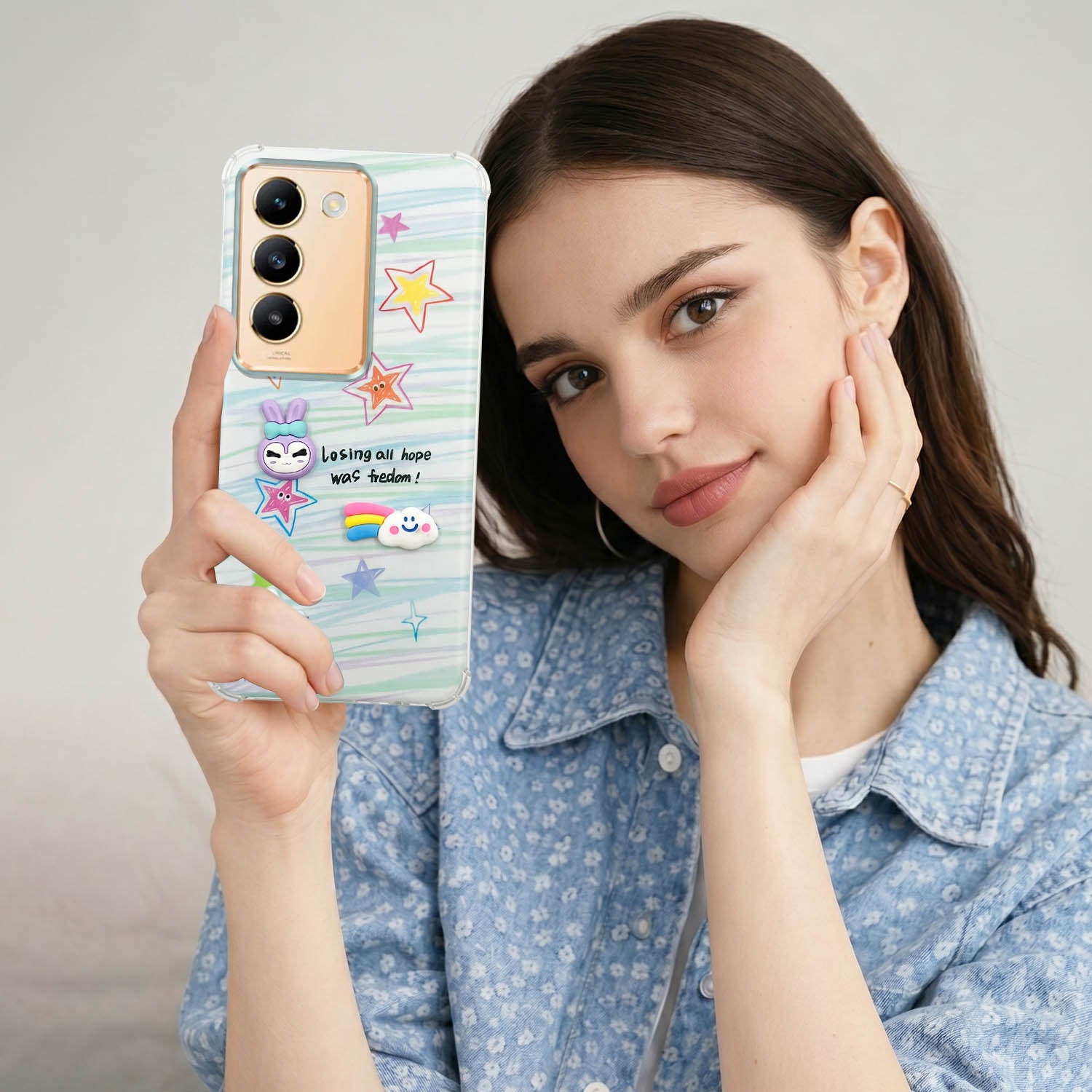 For Vivo Y200e Back Cover Case (3D Cute Cartoons | Hard Back Side Soft | Matte Premium Finish | HD Printing)