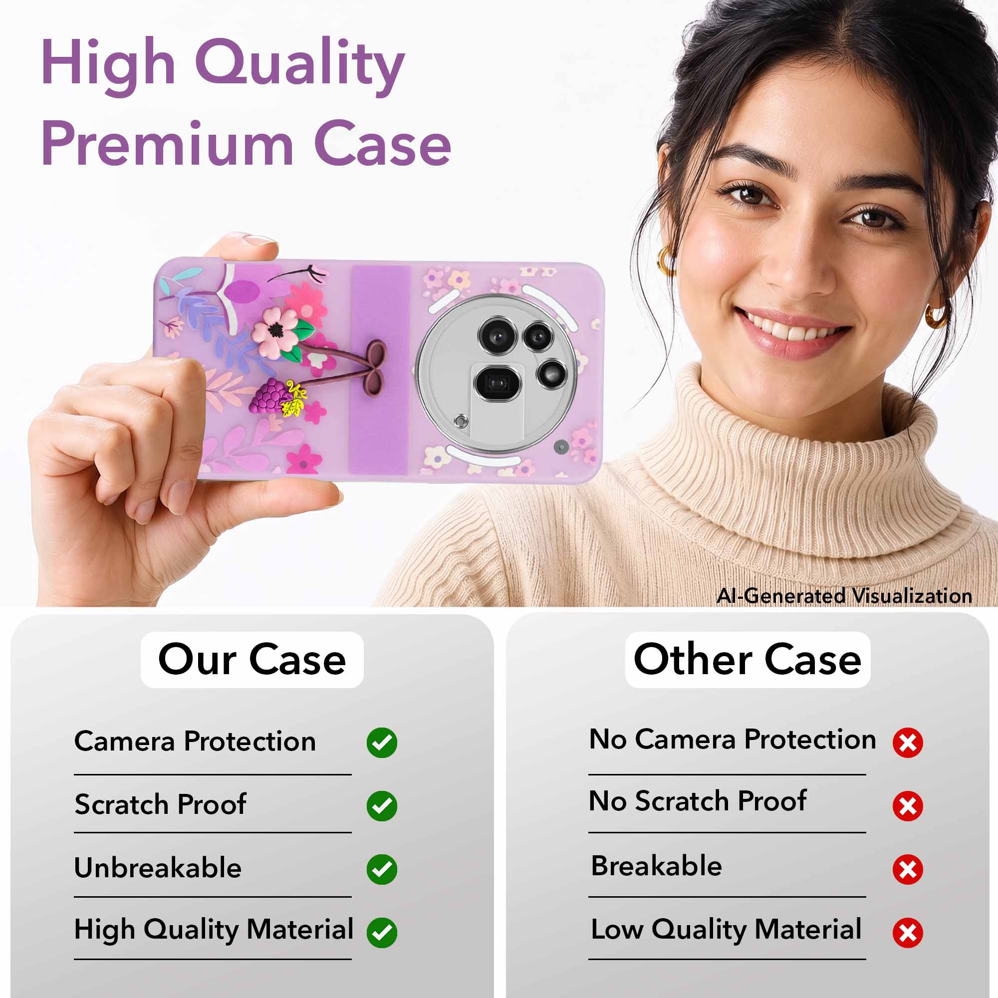 For Nothing Phone 3A Pro 5G Back Cover Case (3D Cute Cartoons | Hard Back Side Soft | Matte Premium Finish | HD Printing)