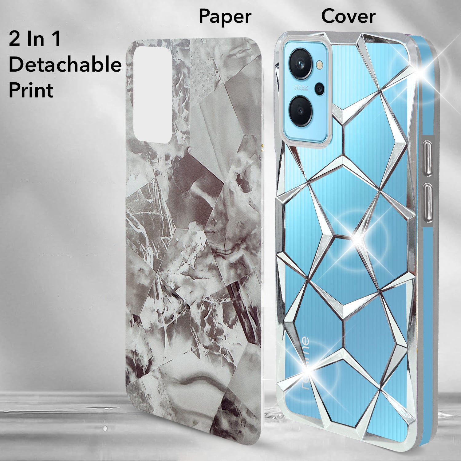 For Realme 9i 4G Back Cover Case (Dual Design Glitter Sparkle and Detachable Diamond Print Case | Soft and Flexible)