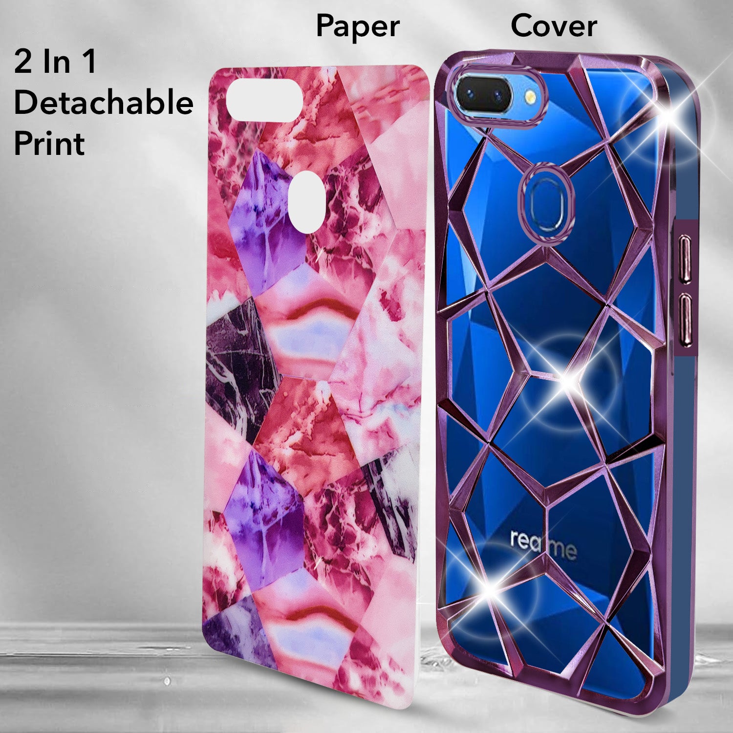 For Realme 2 Back Cover Case (Dual Design Glitter Sparkle and Detachable Diamond Print Case | Soft and Flexible)