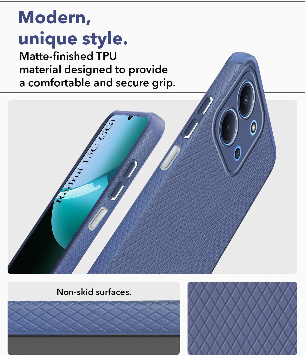 For Redmi 15C Back Cover Case Liquid Silicone (Camera Protection | Side Grip Texture | Soft and Flexible)