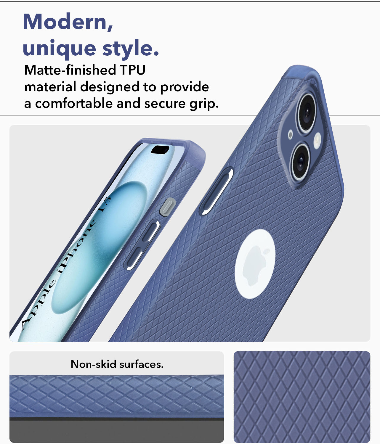 For Apple iPhone 15 Back Cover Case (Liquid Silicone | Side Grip | Camera Protection)