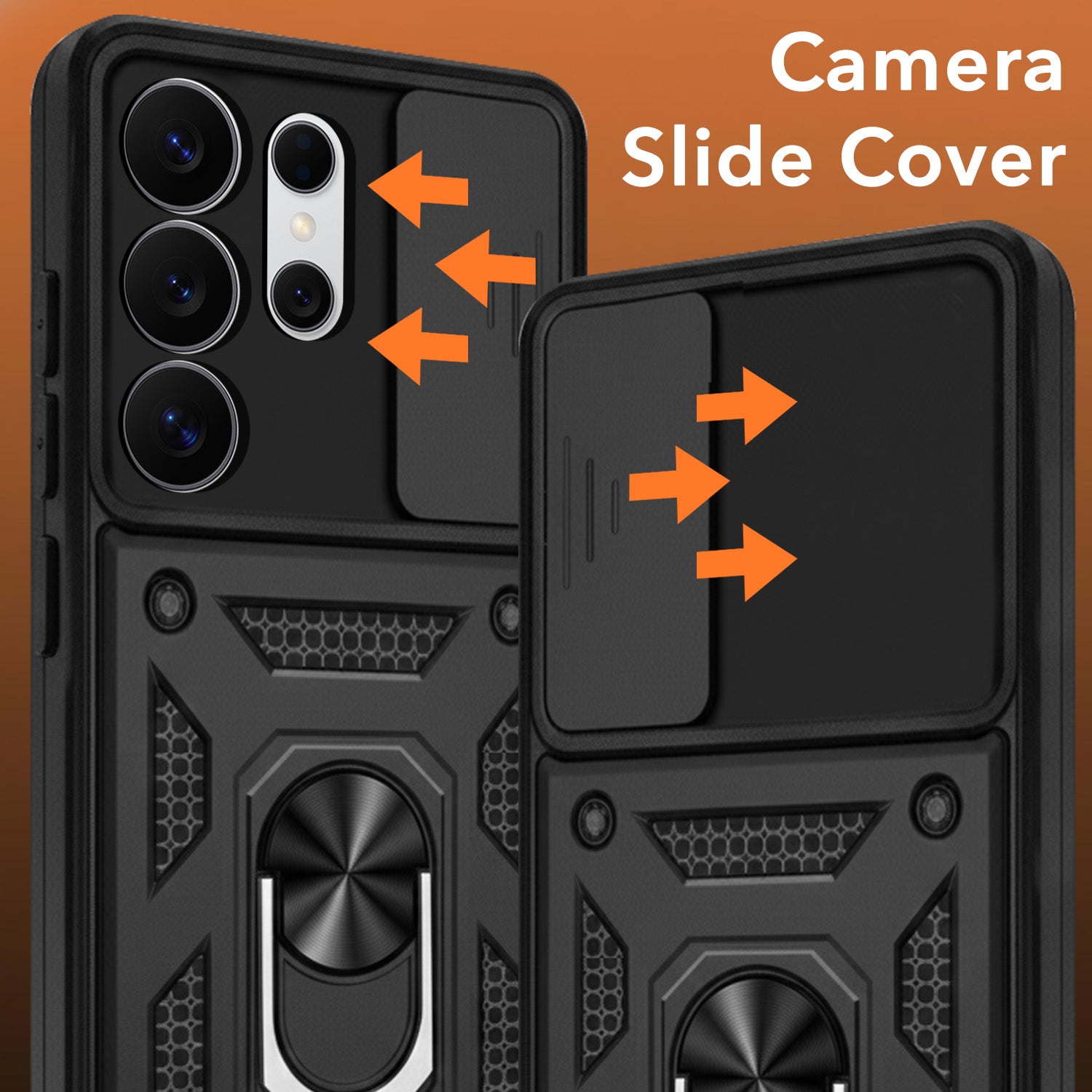 For Samsung Galaxy S26 Ultra Back Cover Case Hybrid Armor (Sliding Shutter Camera Protection | Polycarbonate |Ring Holder Kickstand)