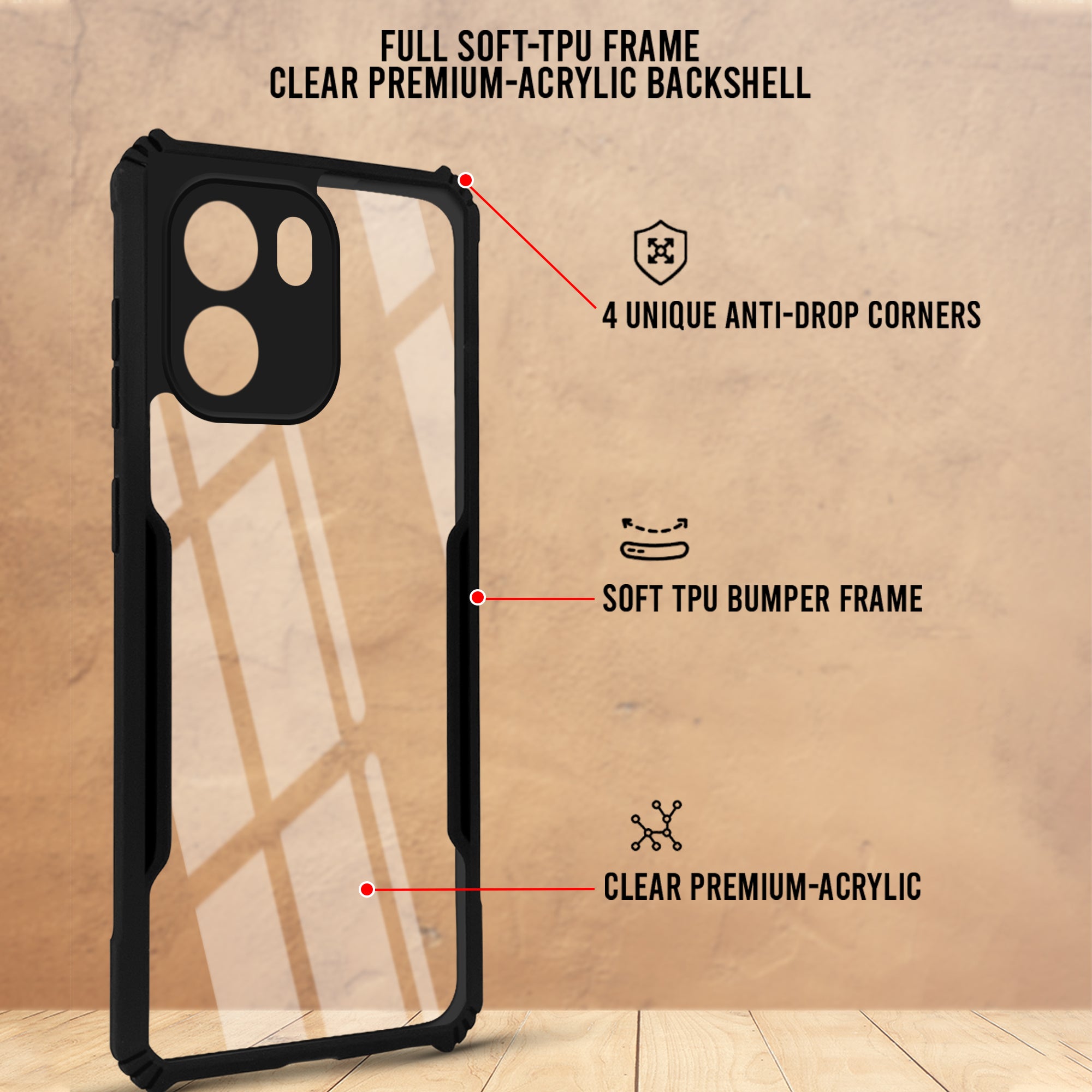 For Oneplus Nord CE 6 Back Cover Case Hybrid (Shockproof with Polycarbonate Clear Panel | Professional Black)