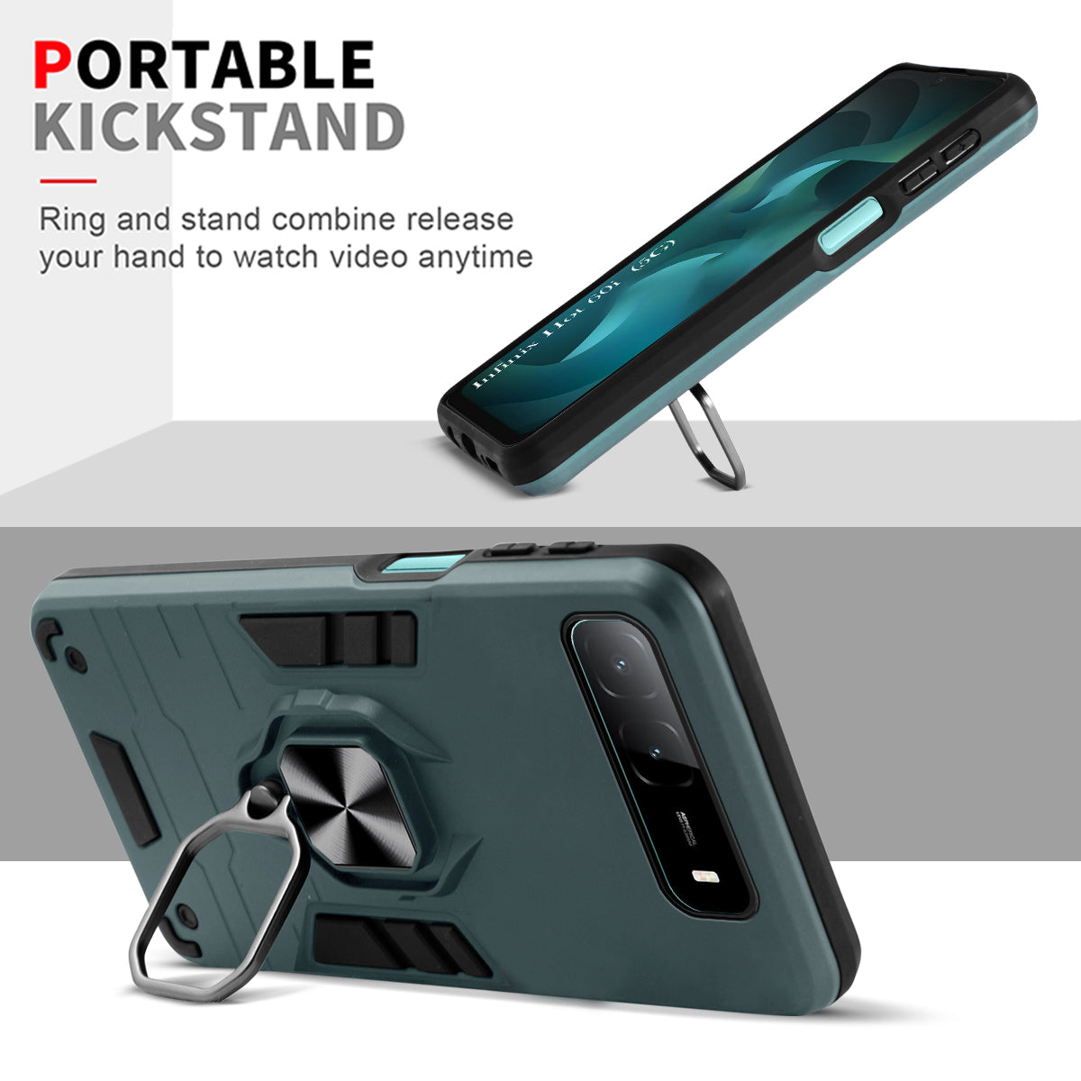 For Infinix Hot 60i 5G Back Cover Case Hybrid Armor (Shockproof Dual Layer Polycarbonate |Ring Holder Kickstand)