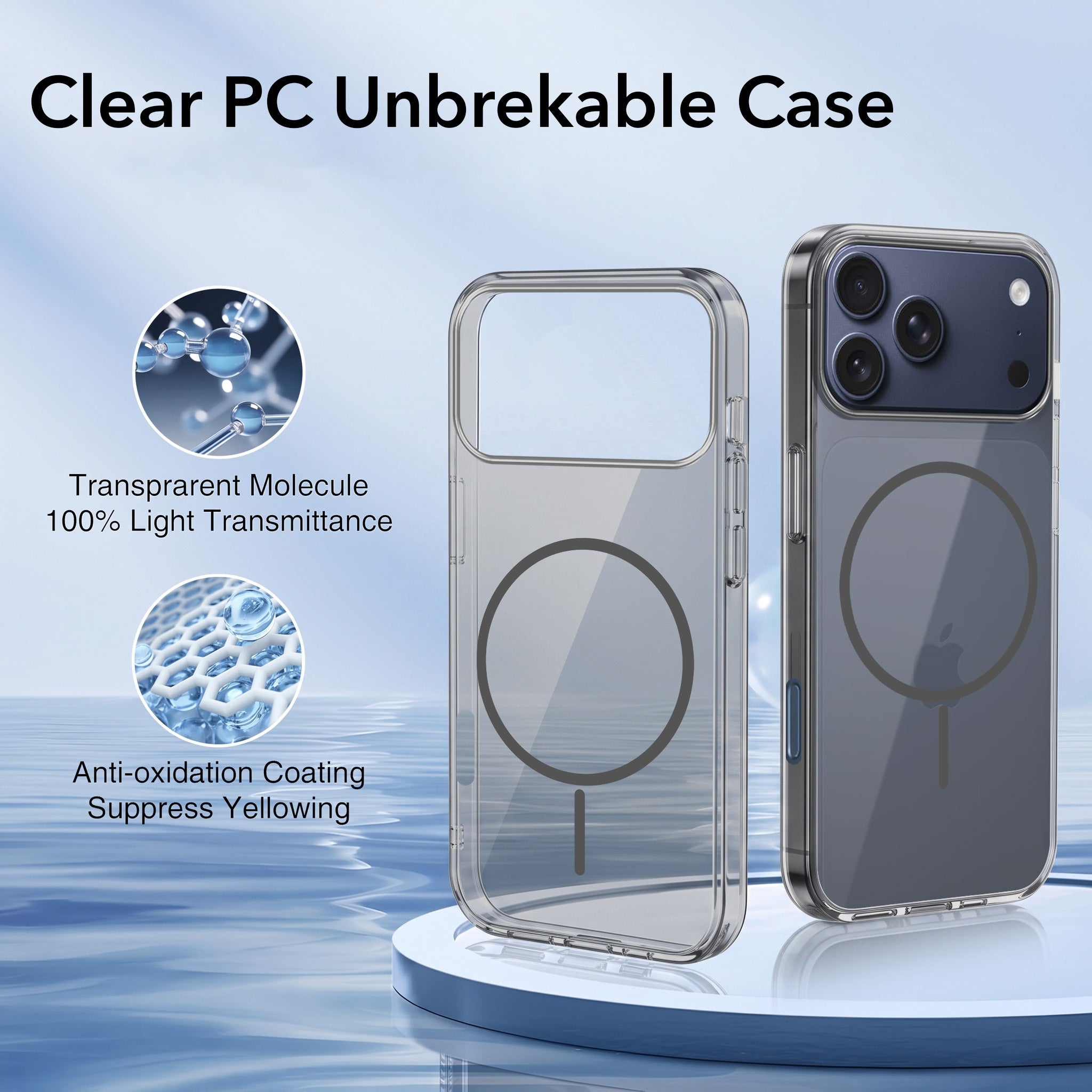 For Apple iPhone 17 Pro Back Case Cover Crystal Anti Yellow (Unbreakable PC | MagSafe Wireless Charging Support |Camera Protection Bump)