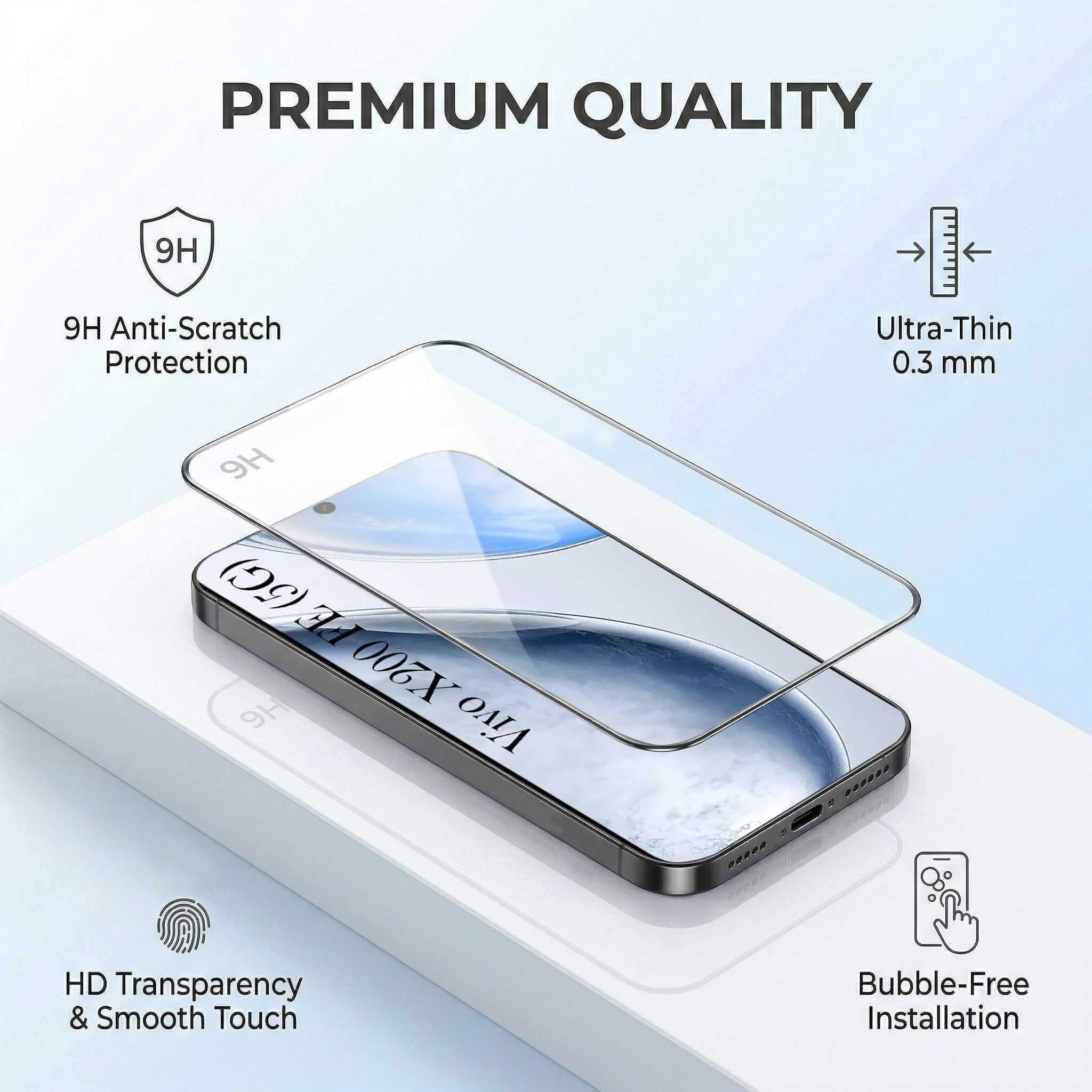 For Vivo X200 FE Combo with Back Cover and 9H Tempered Glass (Textured Grip Design | Micro-Fiber Cloth Inside | Oleophobic Coating Screen Glass)