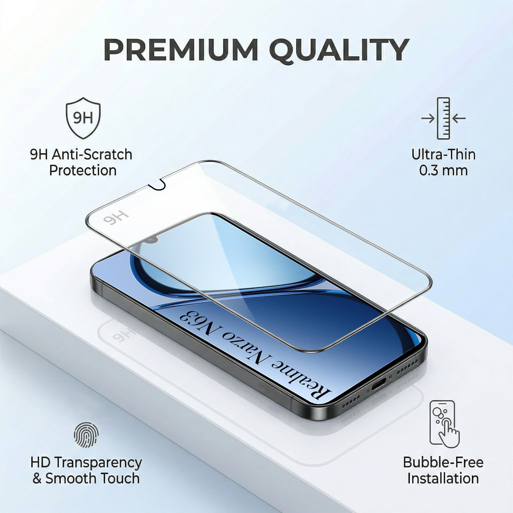 For Realme Narzo N63 Combo with Back Cover and 9H Tempered Glass (Textured Grip Design | Micro-Fiber Cloth Inside | Oleophobic Coating Screen Glass)