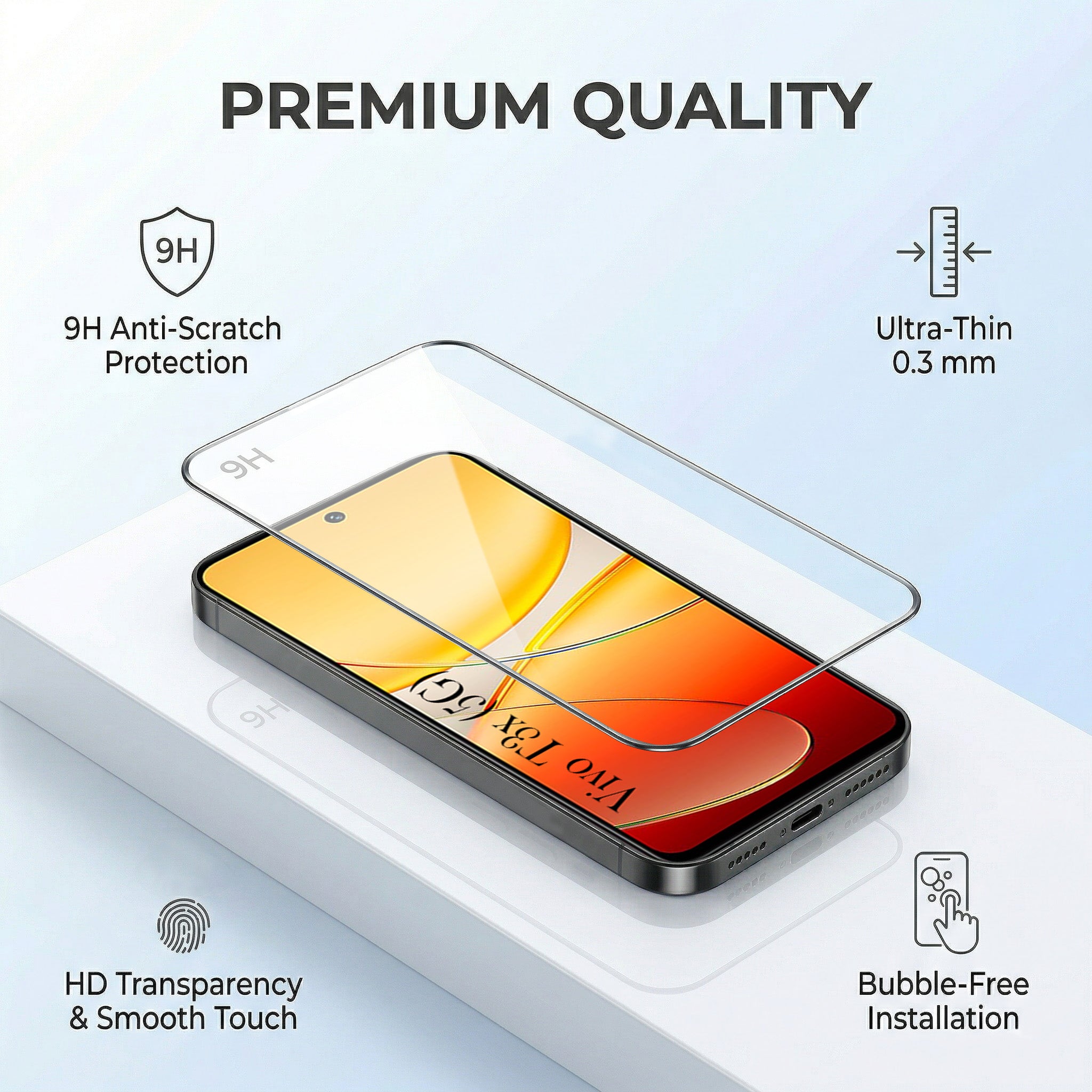 For Vivo T3X 5G Combo with Back Cover and 9H Tempered Glass (Lifetime Anti-Yellow | Sleek Hard Crystal | Oleophobic Coating Screen Glass)