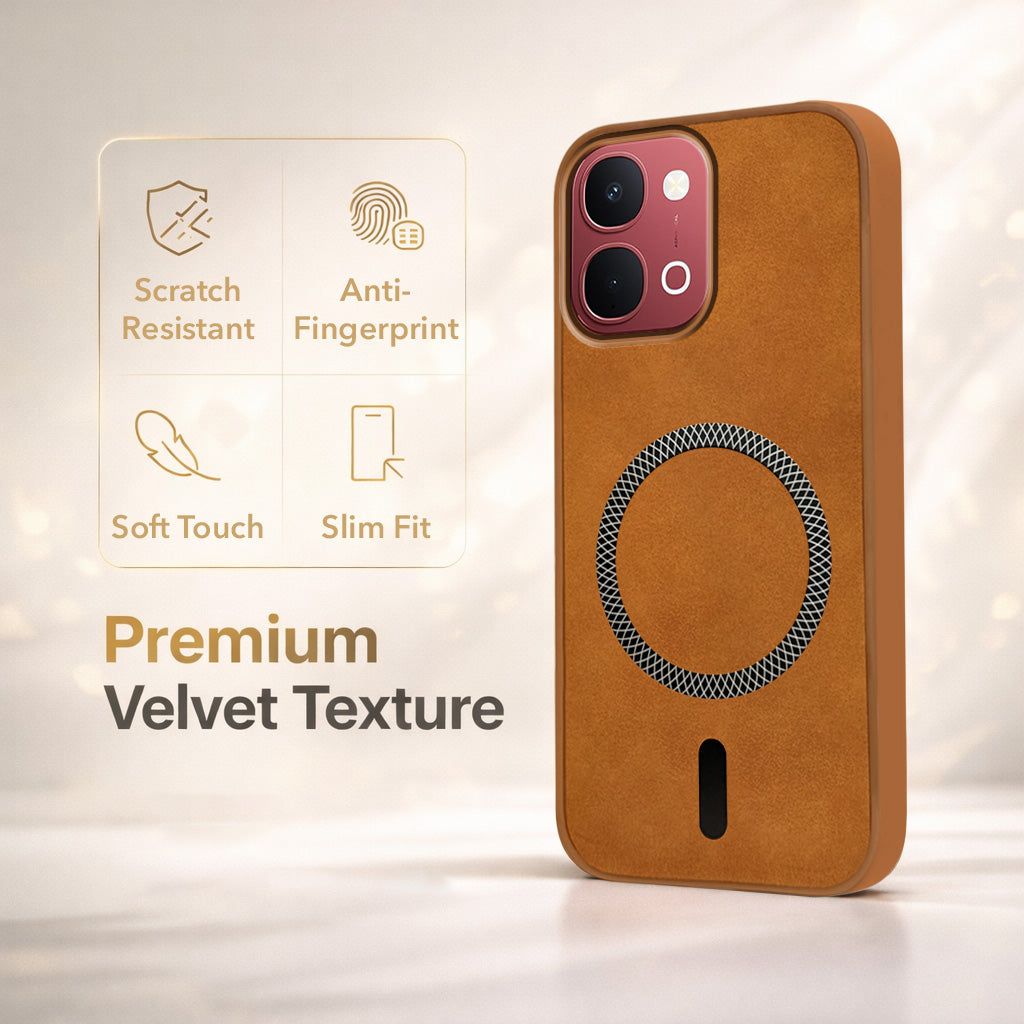 For Vivo Y31T 5G Back Cover Case Leather Finish (MagSafe Compatible Wireless Charging | Soft Touch | Camera Bump Protection)