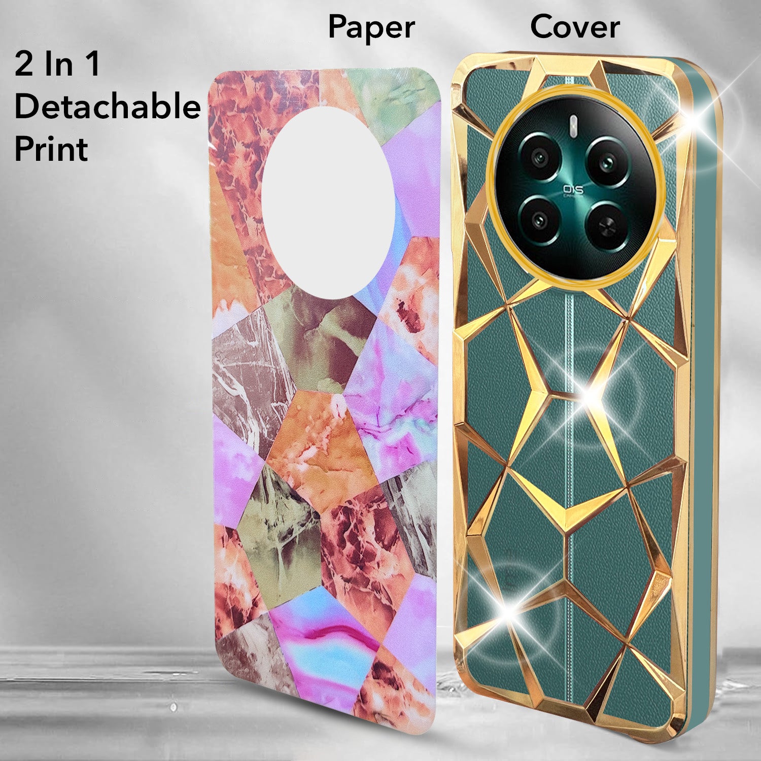 For Realme 12 Plus Back Cover Case ( Dual Design Glitter Sparkle and Detachable Diamond Print Case | Soft and Flexible)