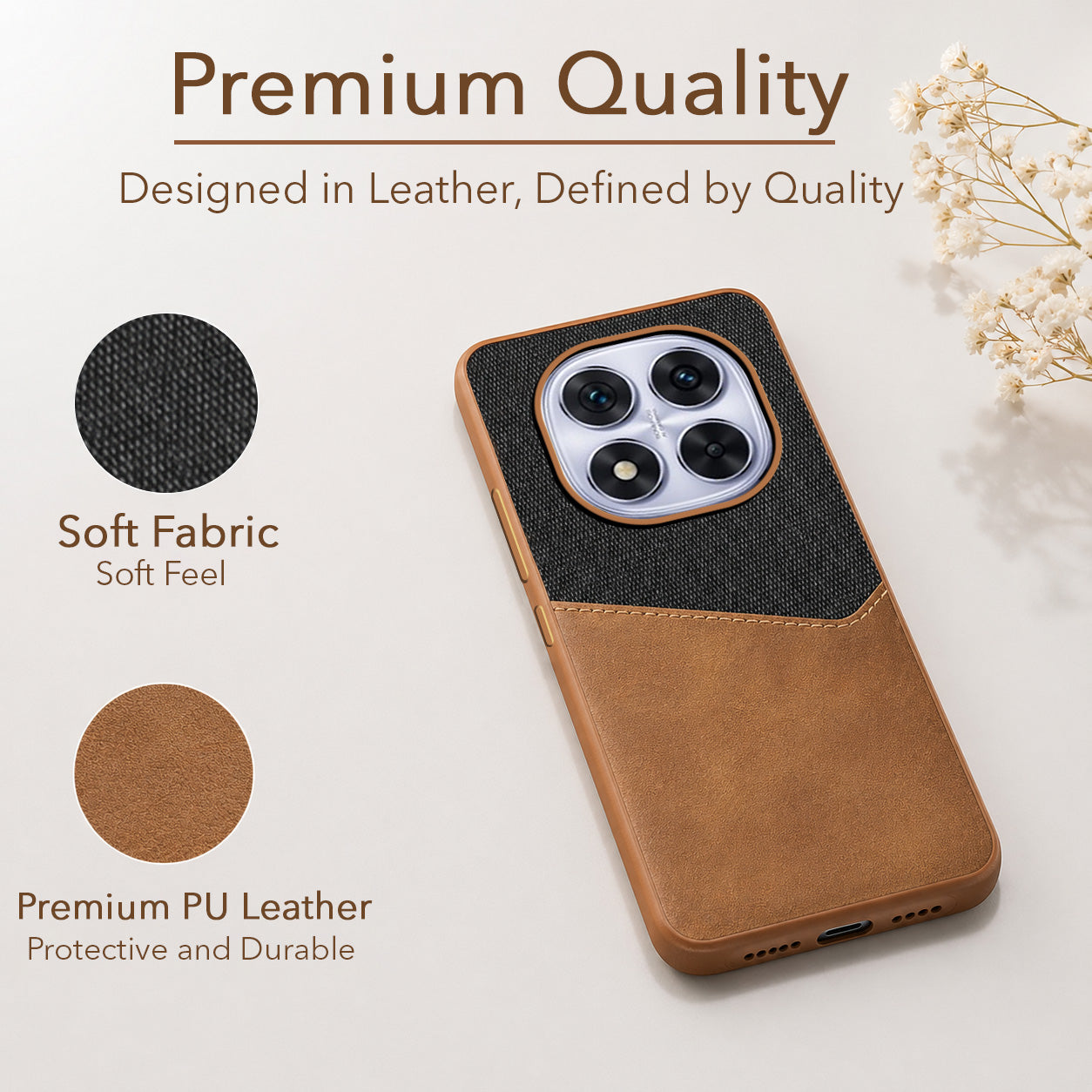 For Redmi Note 14 Pro Back Cover Case (Dual PU Leather Stitch | Professional Minimalist | Soft and Flexible)