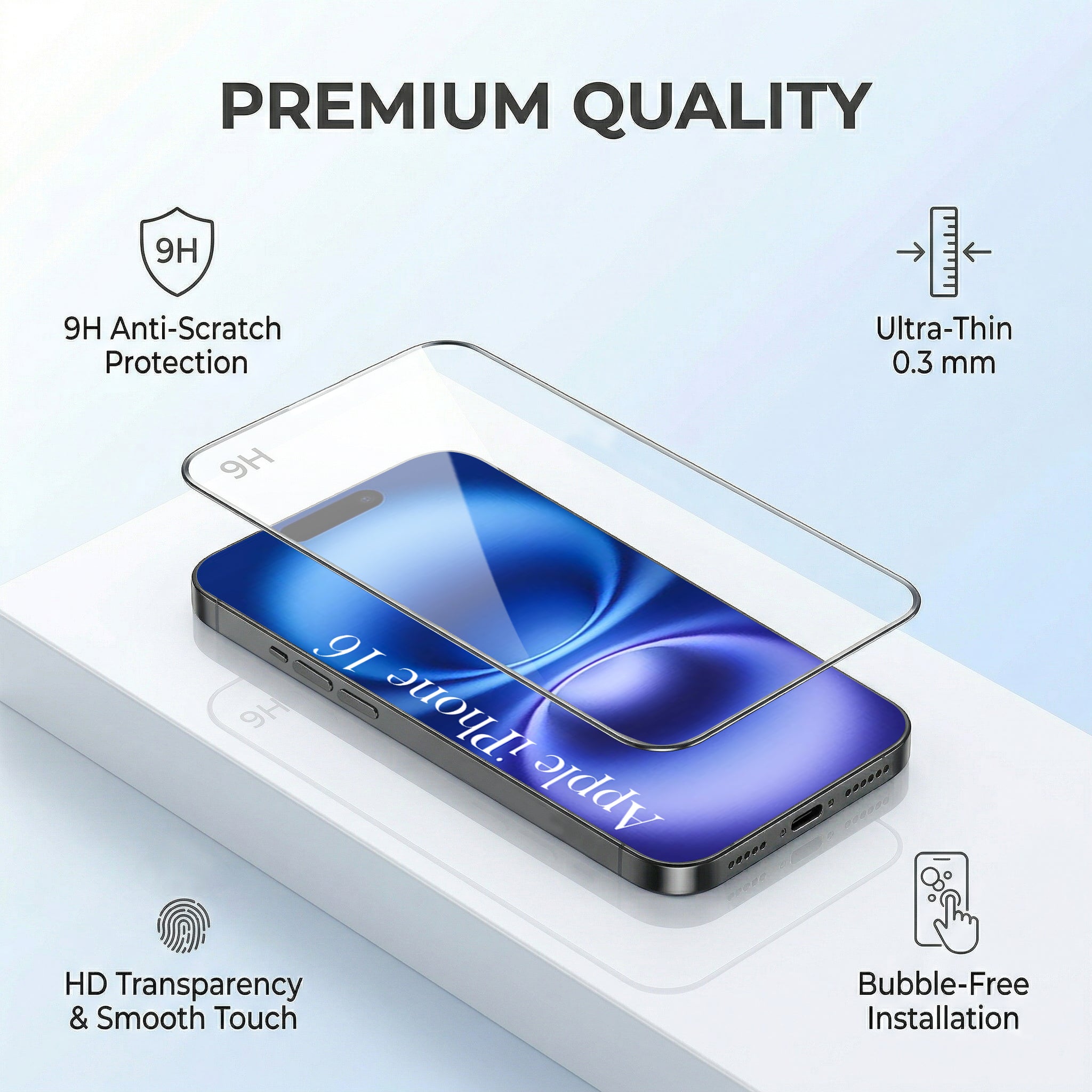 For Apple iPhone 16 Combo with Back Cover and 9H Tempered Glass (Lifetime Anti-Yellow | Sleek Hard Crystal | Oleophobic Coating Screen Glass)