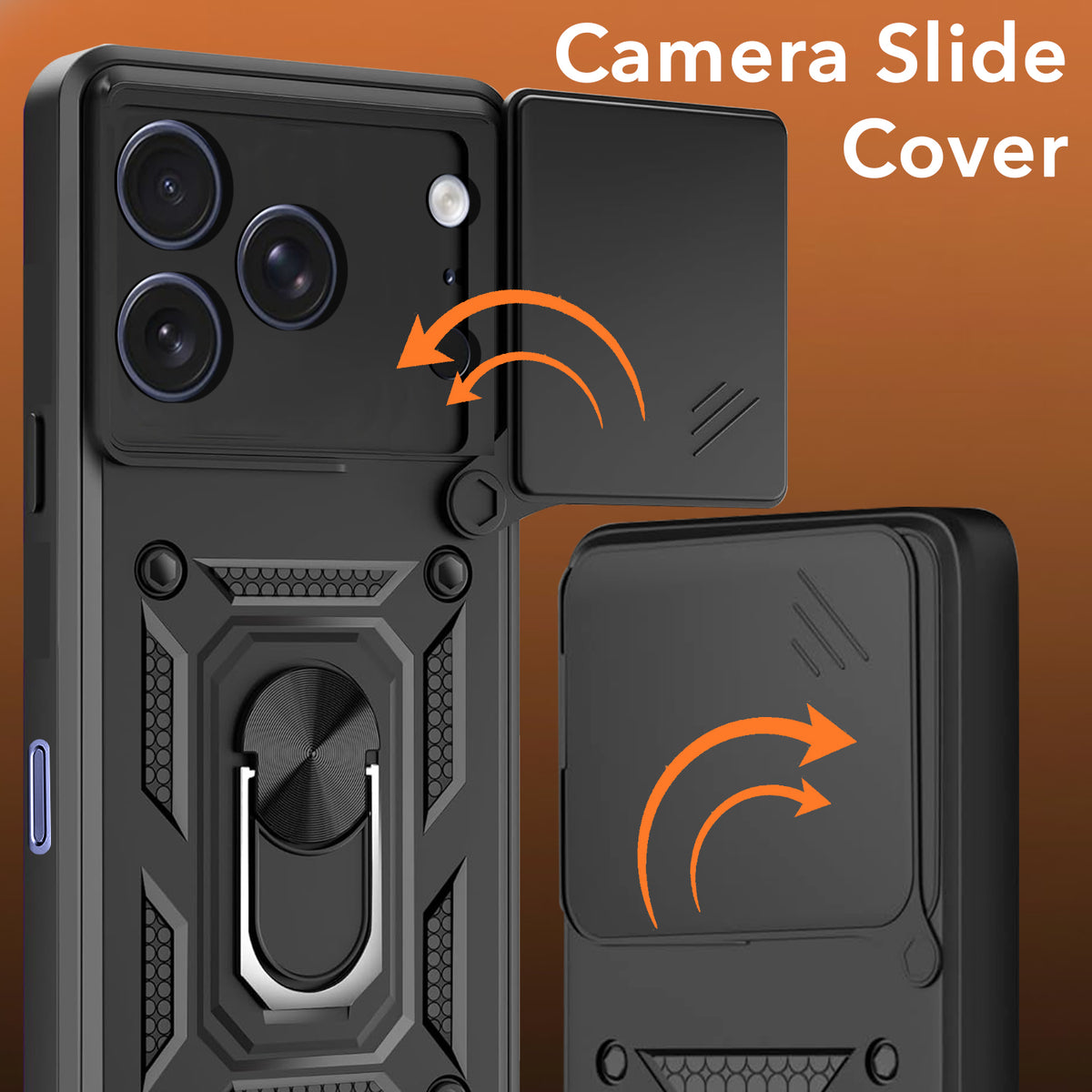 For iPhone 17 Pro | iPhone 18 Pro Back Cover Case Hybrid Armor (Sliding Shutter Camera Protection | Polycarbonate |Ring Holder Kickstand)
