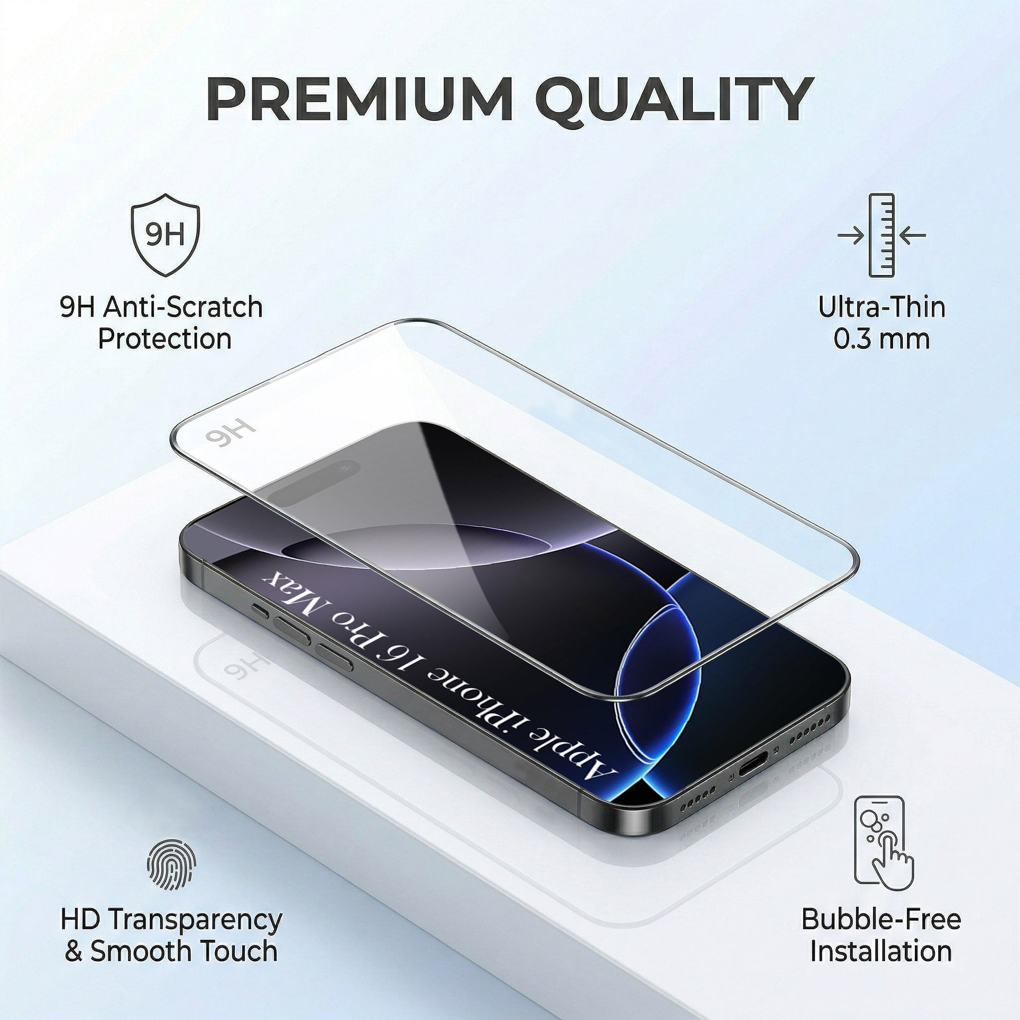 For Apple iPhone 16 Pro Max Combo with Back Cover and 9H Tempered Glass (Liquid Silicone | Camera Protection | Oleophobic Coating Screen Glass)