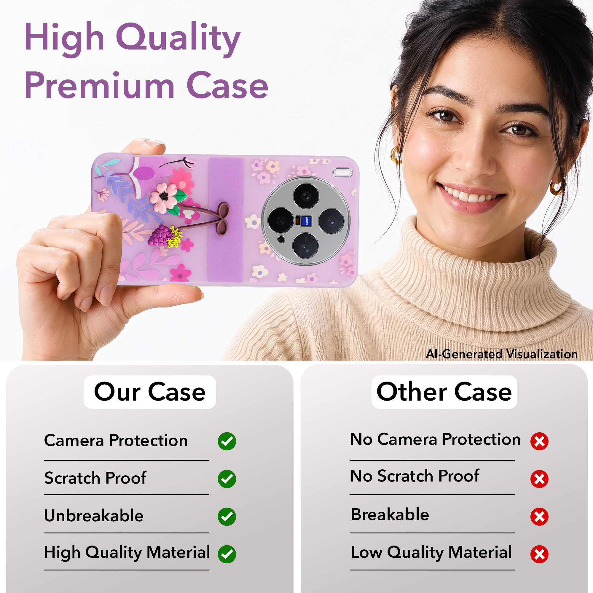 For Vivo X300 5G Back Cover Case (3D Cute Cartoons | Hard Back Side Soft | Matte Premium Finish | HD Printing)