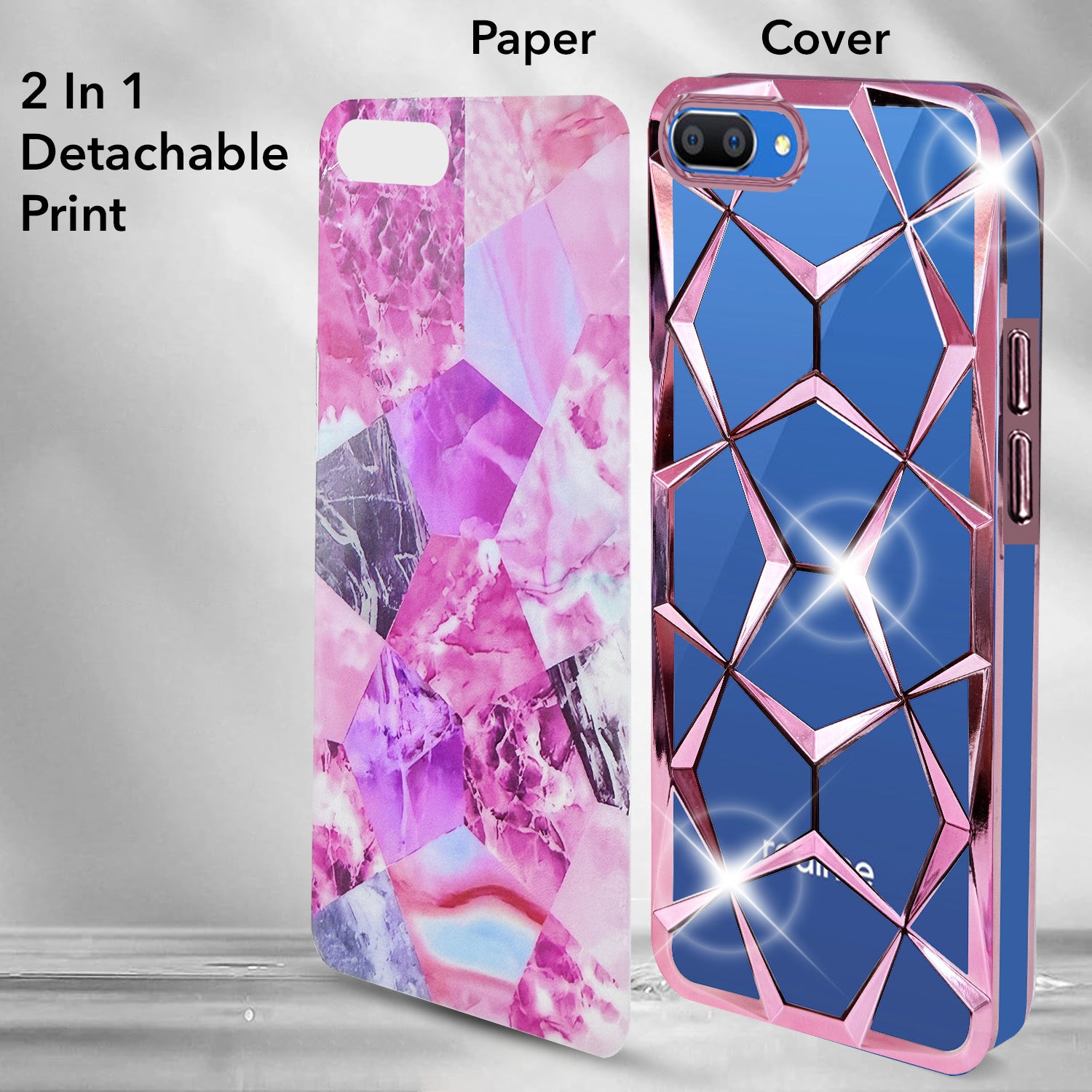 For Realme C1 Back Cover Case (Dual Design Glitter Sparkle and Detachable Diamond Print Case | Soft and Flexible)
