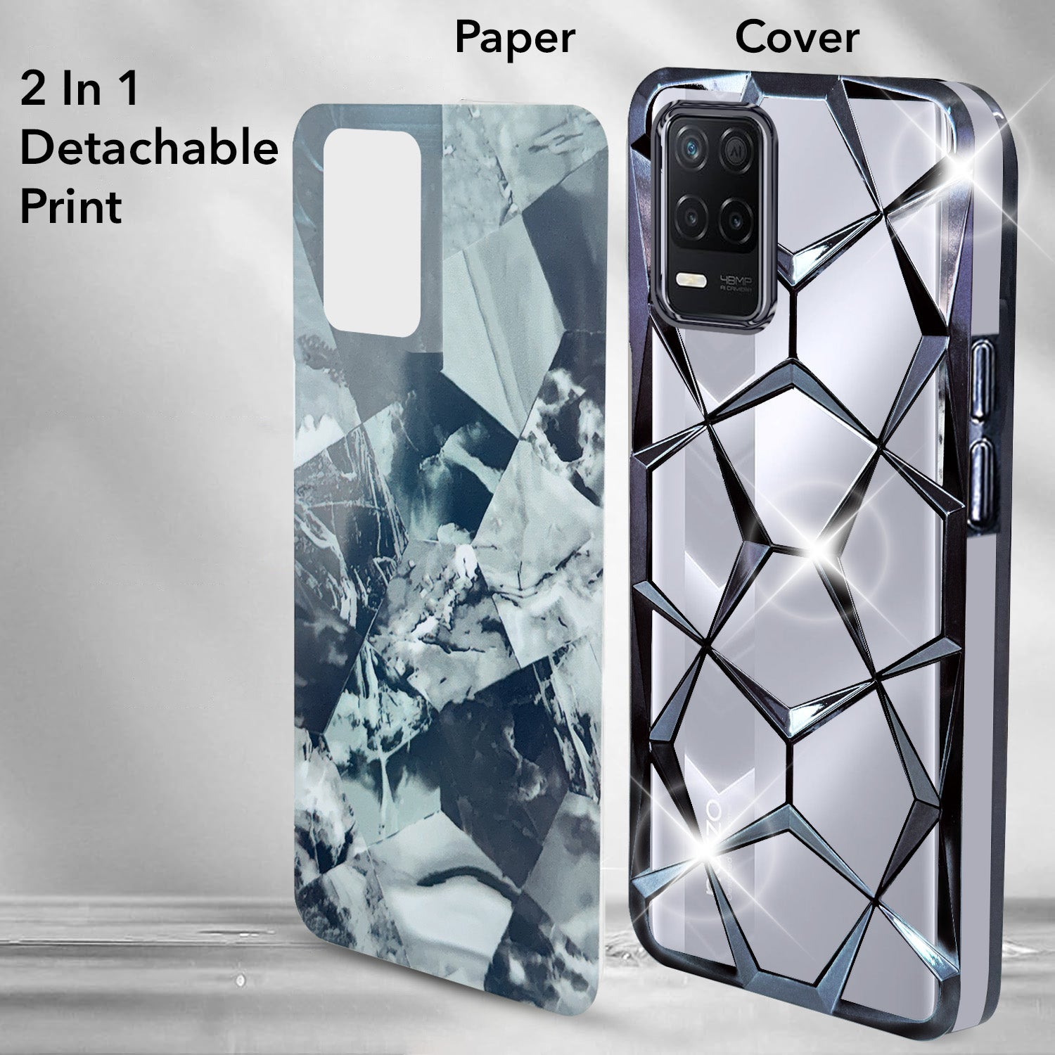 For Realme Narzo 30 5G Back Cover Case (Dual Design Glitter Sparkle and Detachable Diamond Print Case | Soft and Flexible)