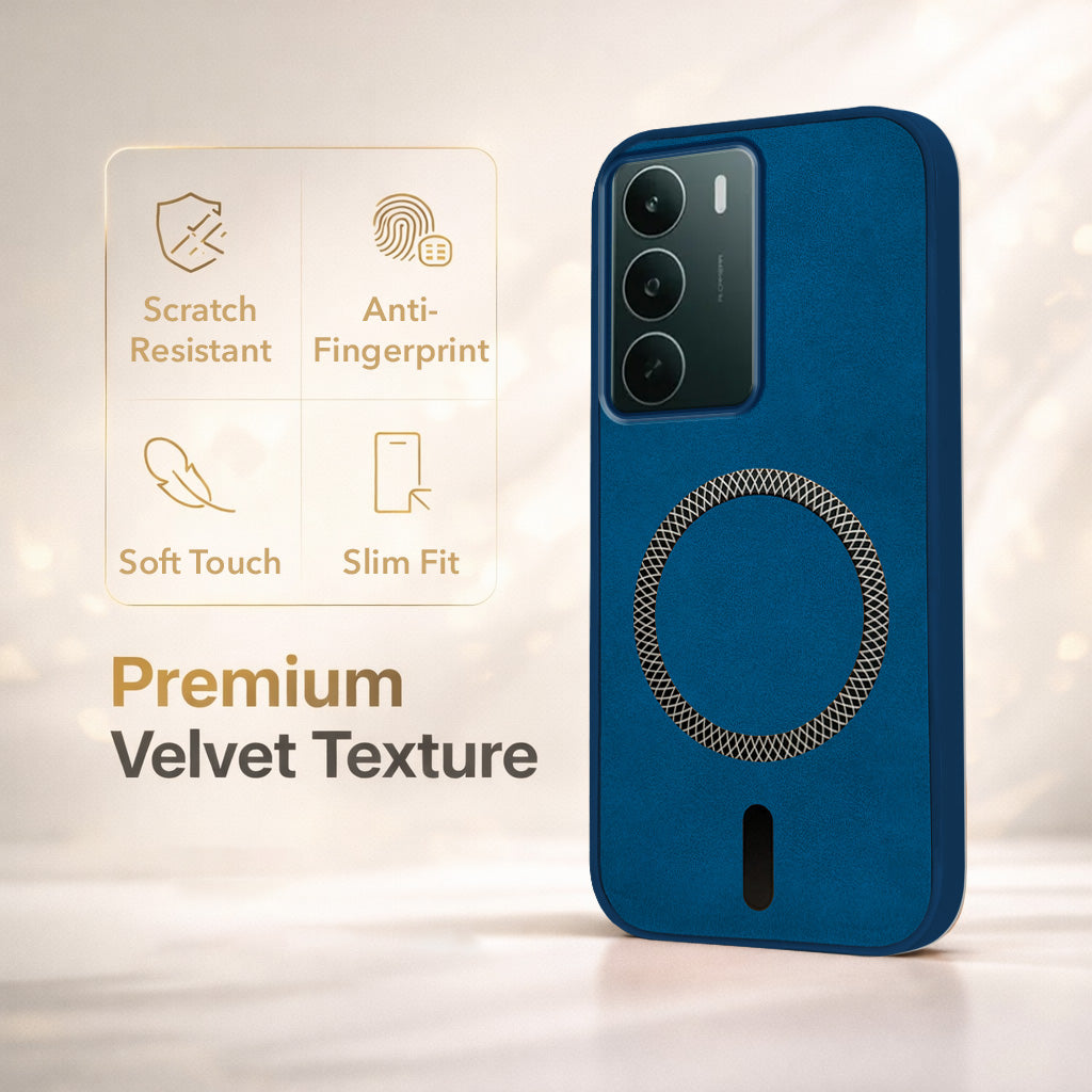 For Realme P3 lite Back Cover Case Leather Finish (MagSafe Compatible Wireless Charging | Soft Touch | Camera Bump Protection)