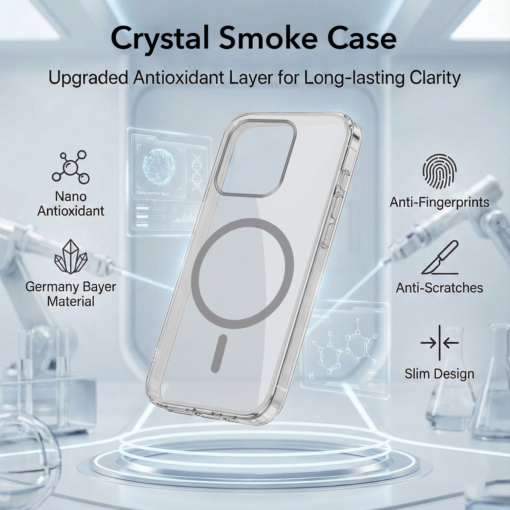 For Apple iPhone 15 Pro Max Back Cover Case Lifetime Anti-Yellow MagSafe Compatible Clear (Sleek Hard Crystal | Camera Protection and Shockproof)