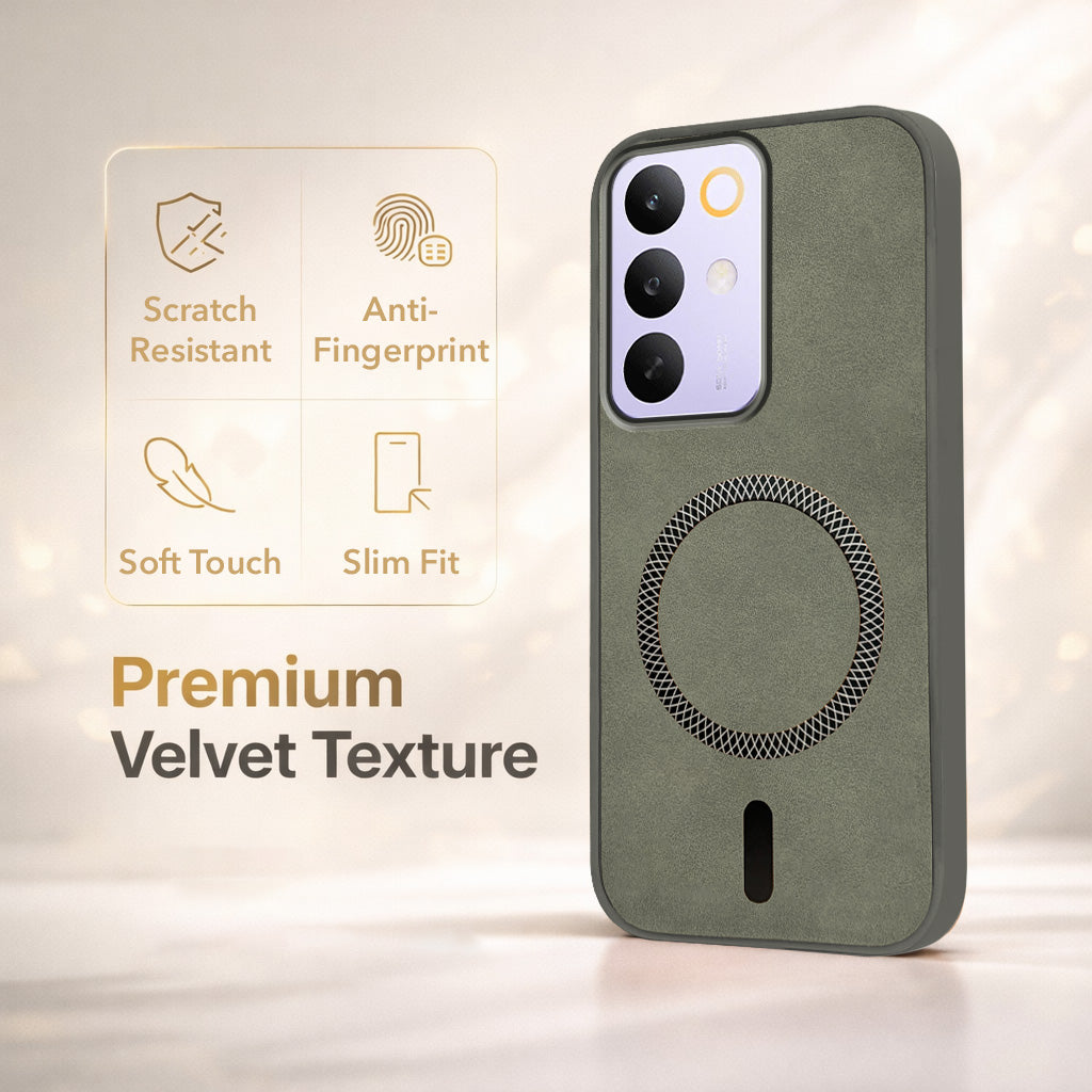 For Realme C85 5G | Realme Narzo 90x Back Cover Case Leather Finish (MagSafe Compatible Wireless Charging | Soft Touch | Camera Bump Protection)