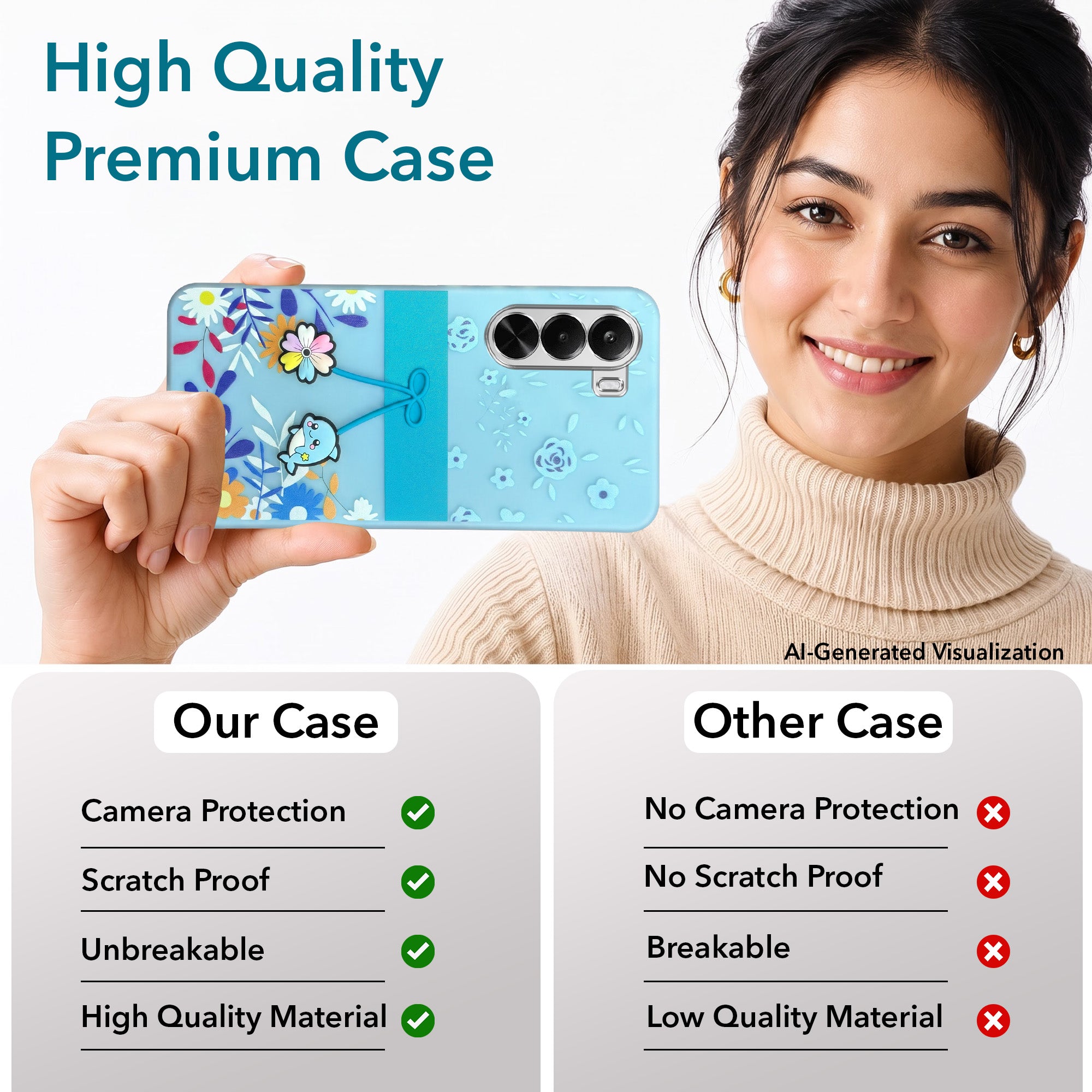 For Realme P4x Back Cover Case (3D Cute Cartoons | Hard Back Side Soft | Matte Premium Finish | HD Printing)