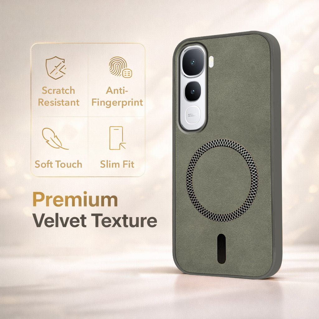 For Vivo Y400 Back Cover Case Leather Finish (MagSafe Compatible Wireless Charging | Soft Touch | Camera Bump Protection)