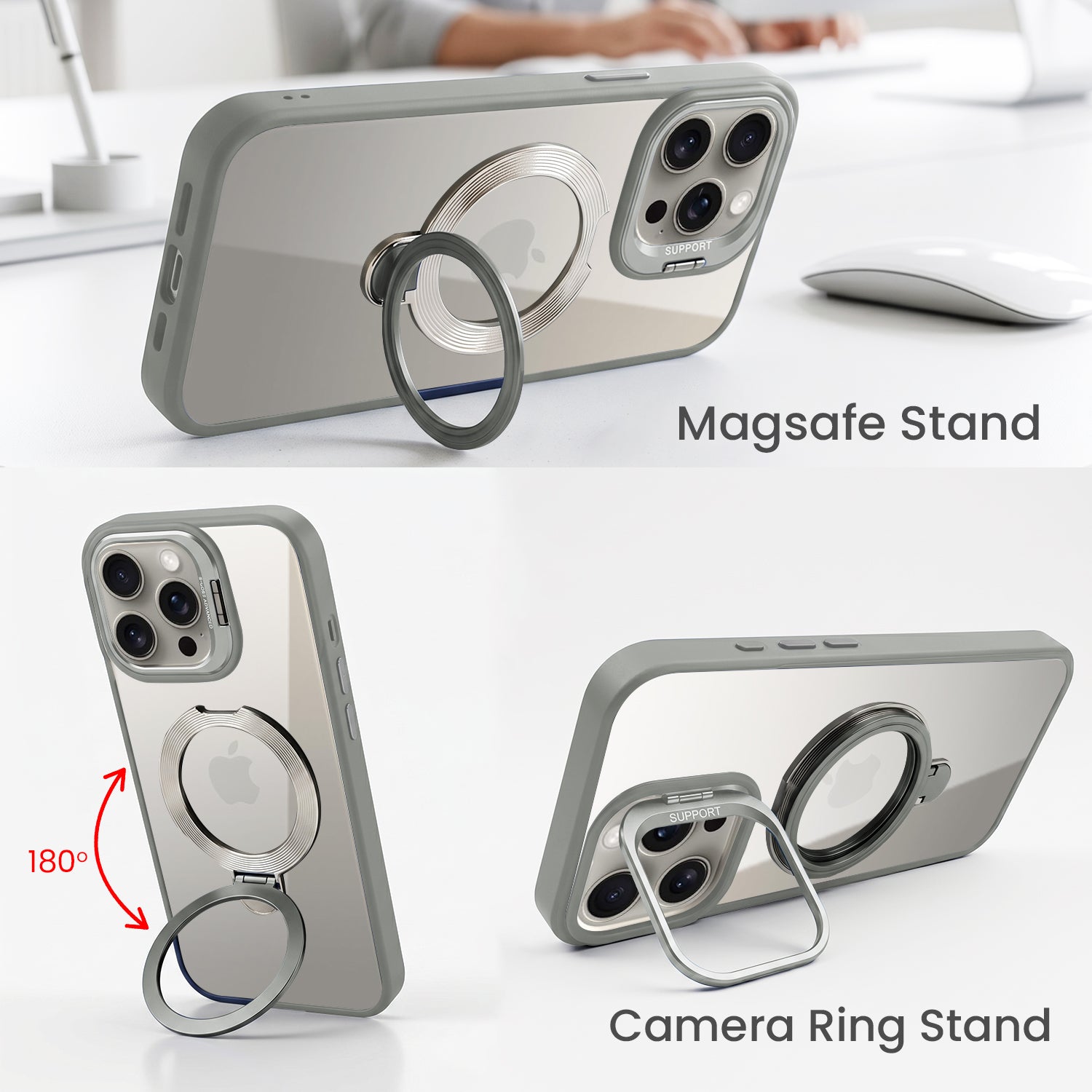 For Apple iPhone 15 Pro Max Back Cover Case Crystal (Lifetime Anti Yellow | Magnetic Ring Stand | Camera Lens Protection | MagSafe Compatible)