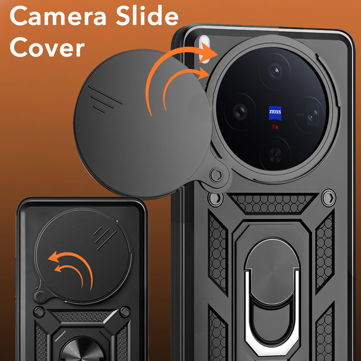 For Vivo X300 5G Back Cover Case Jkobi Hybrid Armor (Sliding Shutter Camera Protection | Polycarbonate |Ring Holder Kickstand)