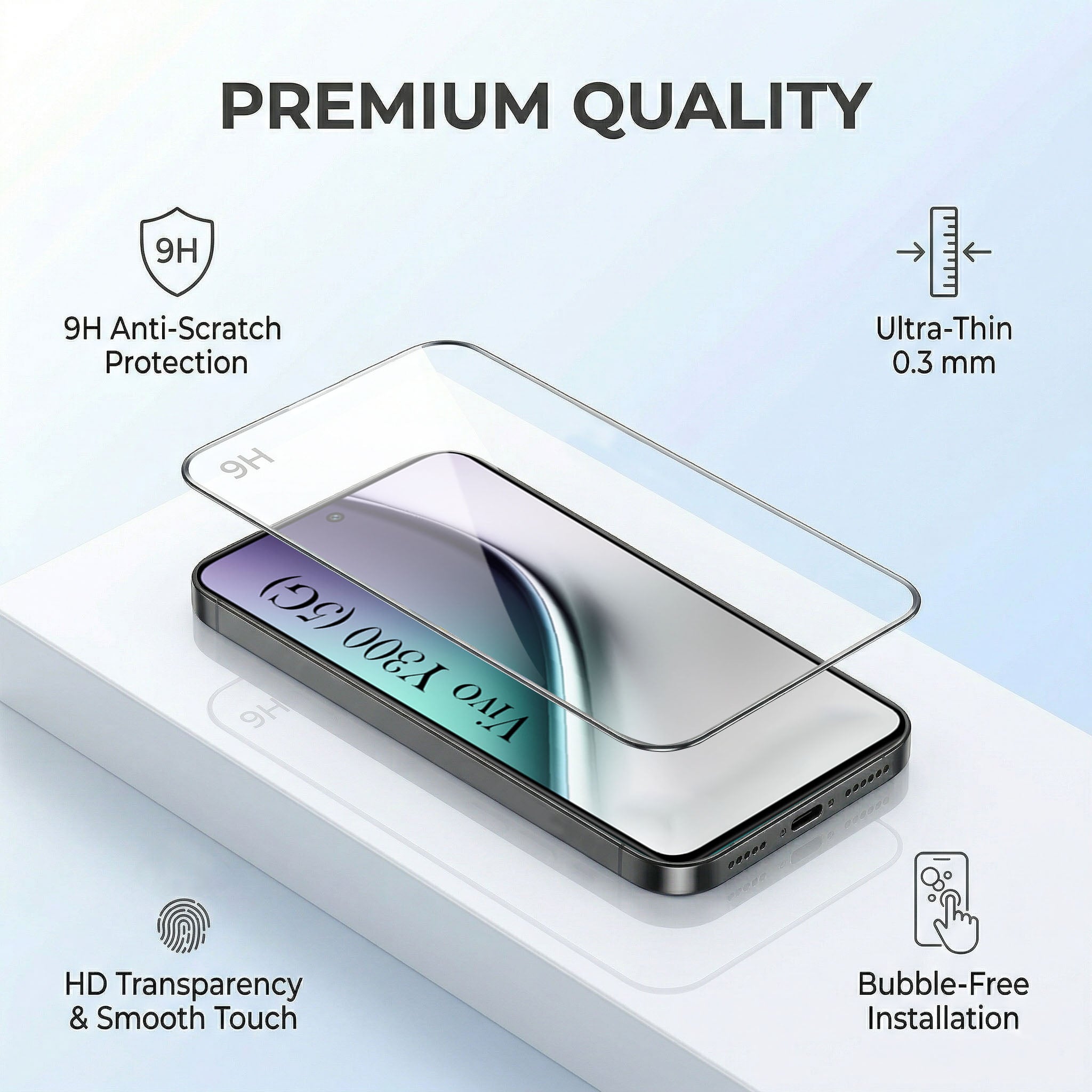 For Vivo Y300 Combo with Back Cover and 9H Tempered Glass ( Lifetime Anti-Yellow | Sleek Hard Crystal | Oleophobic Coating Screen Glass)