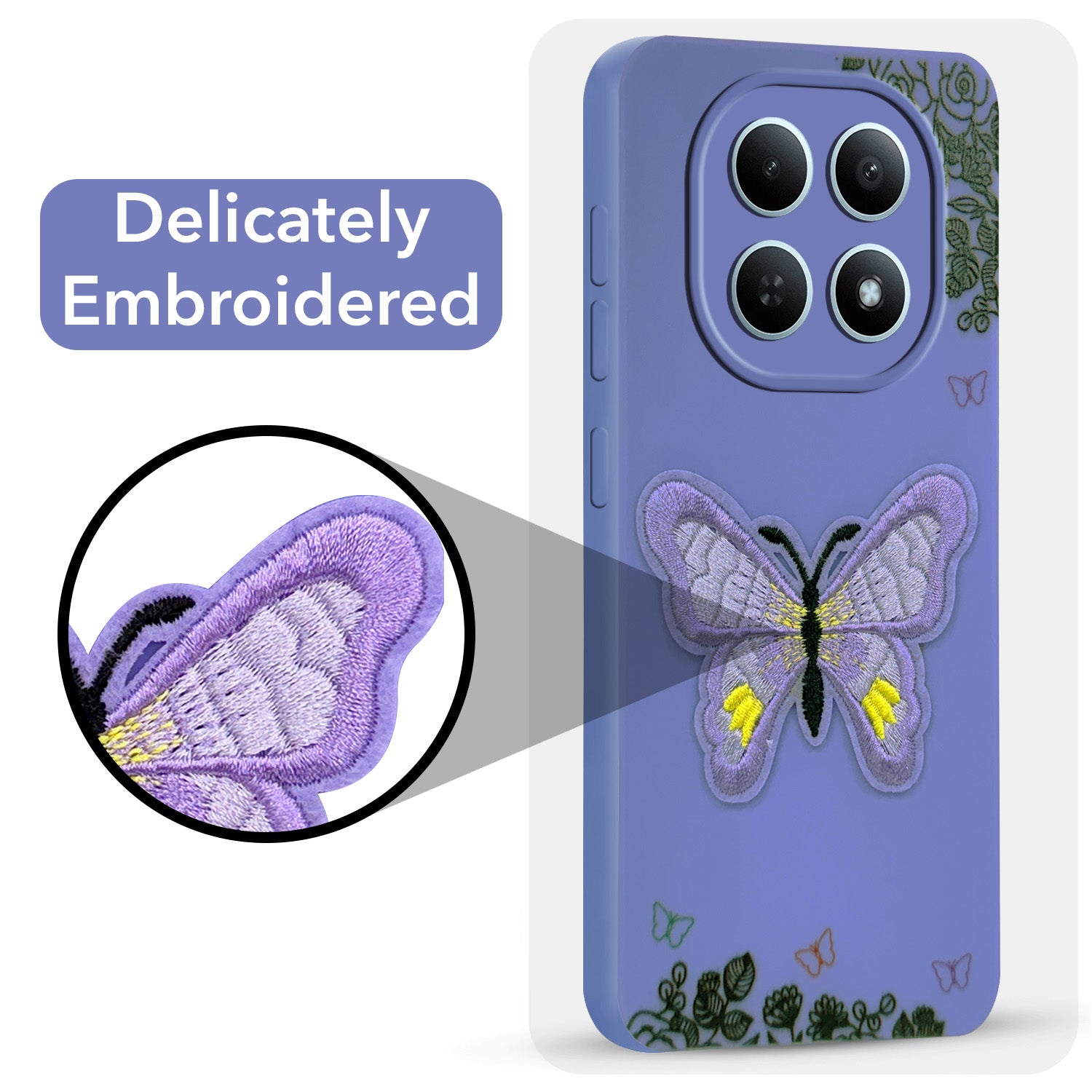 For Redmi note 15 | Redmi note 15 SE (5G) Back Cover Case (Soft Butterfly Embroidery | Women Teen Girls | Camera Protection| Matte Silicone)