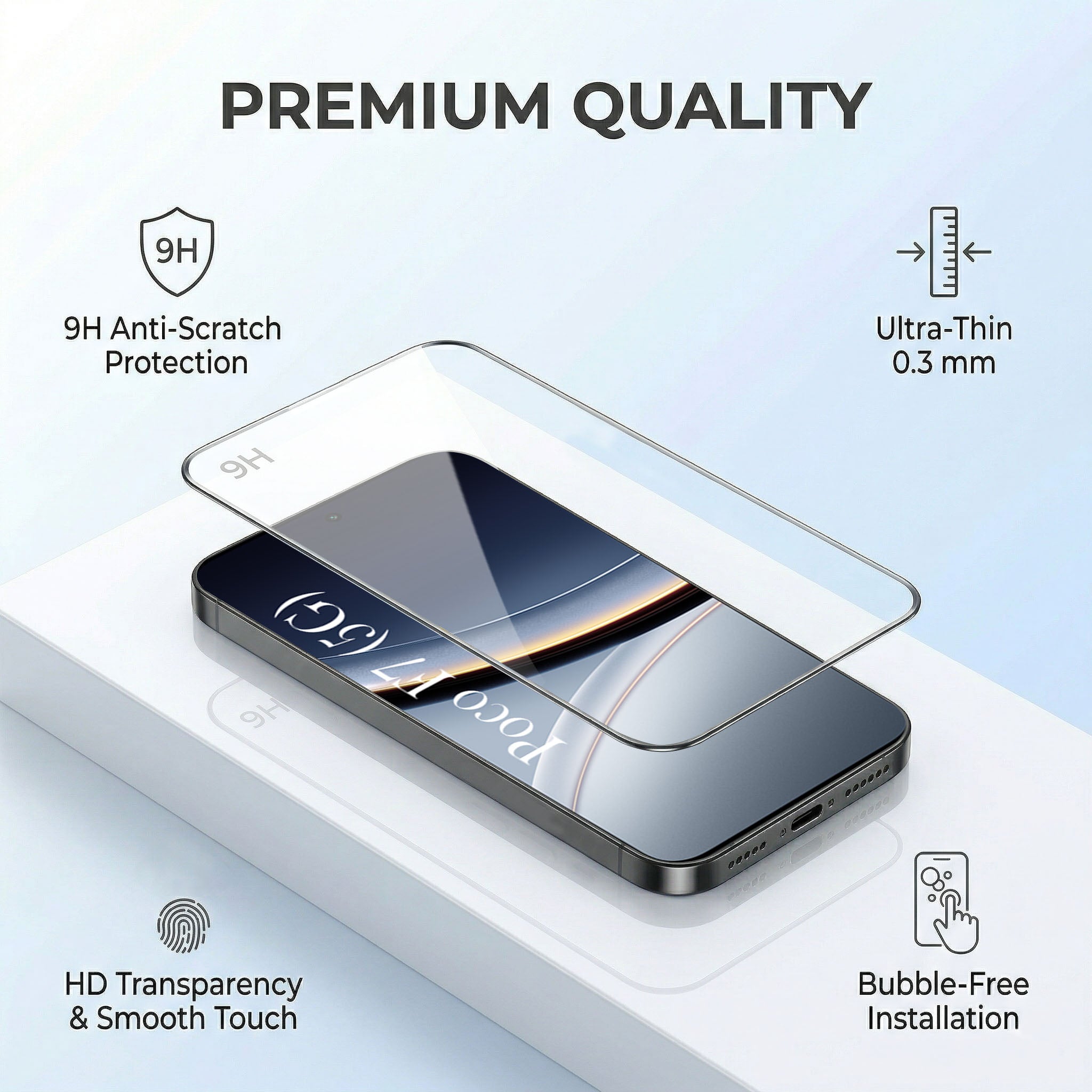 For Xiaomi Poco F7 5G Combo with Back Cover and 9H Tempered Glass ( Lifetime Anti-Yellow | Sleek Hard Crystal | Oleophobic Coating Screen Glass)