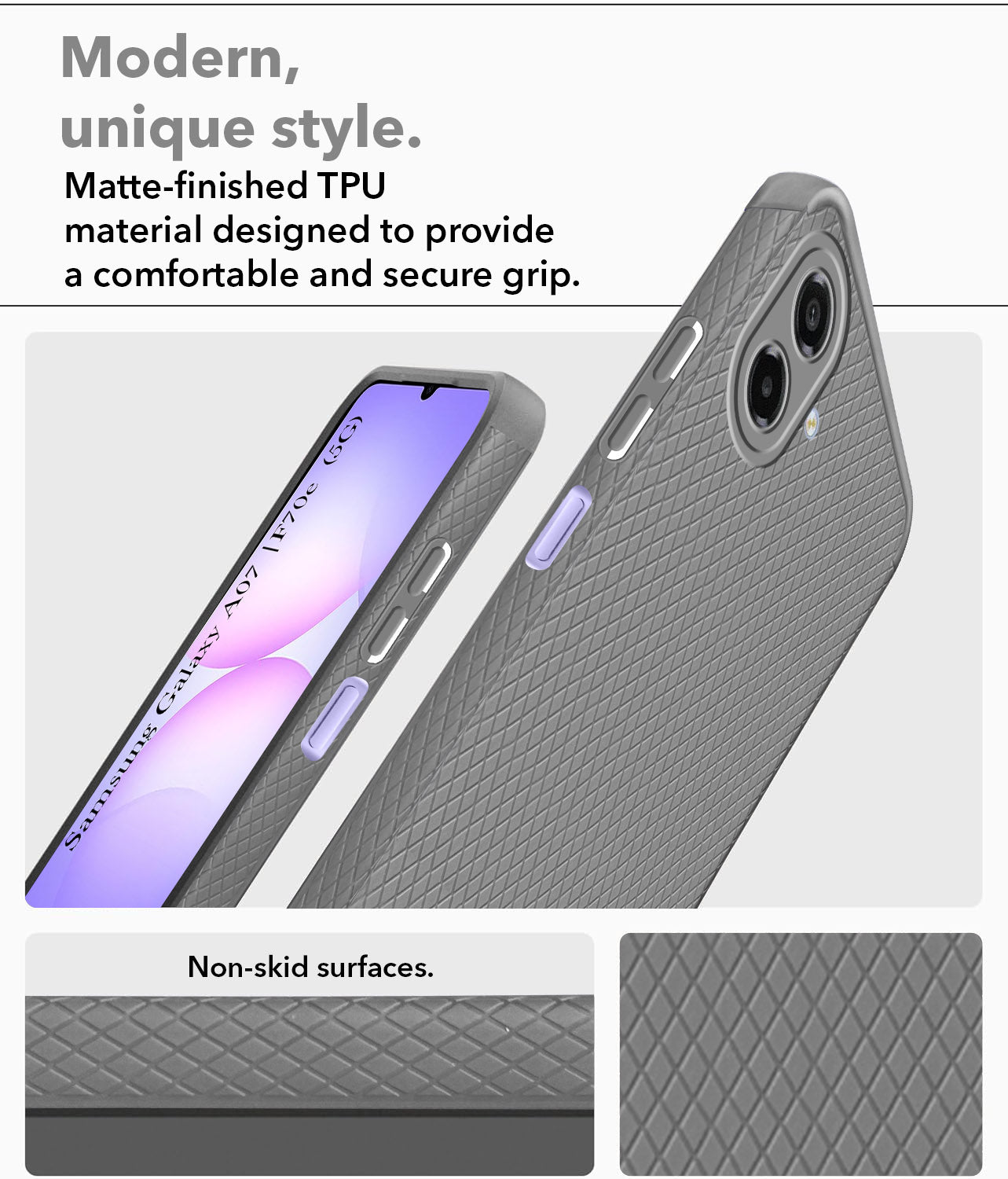 For Samsung Galaxy A07 | F70e 5G Back Cover Case (Camera Protection | Side Grip Texture | Soft and Flexible)