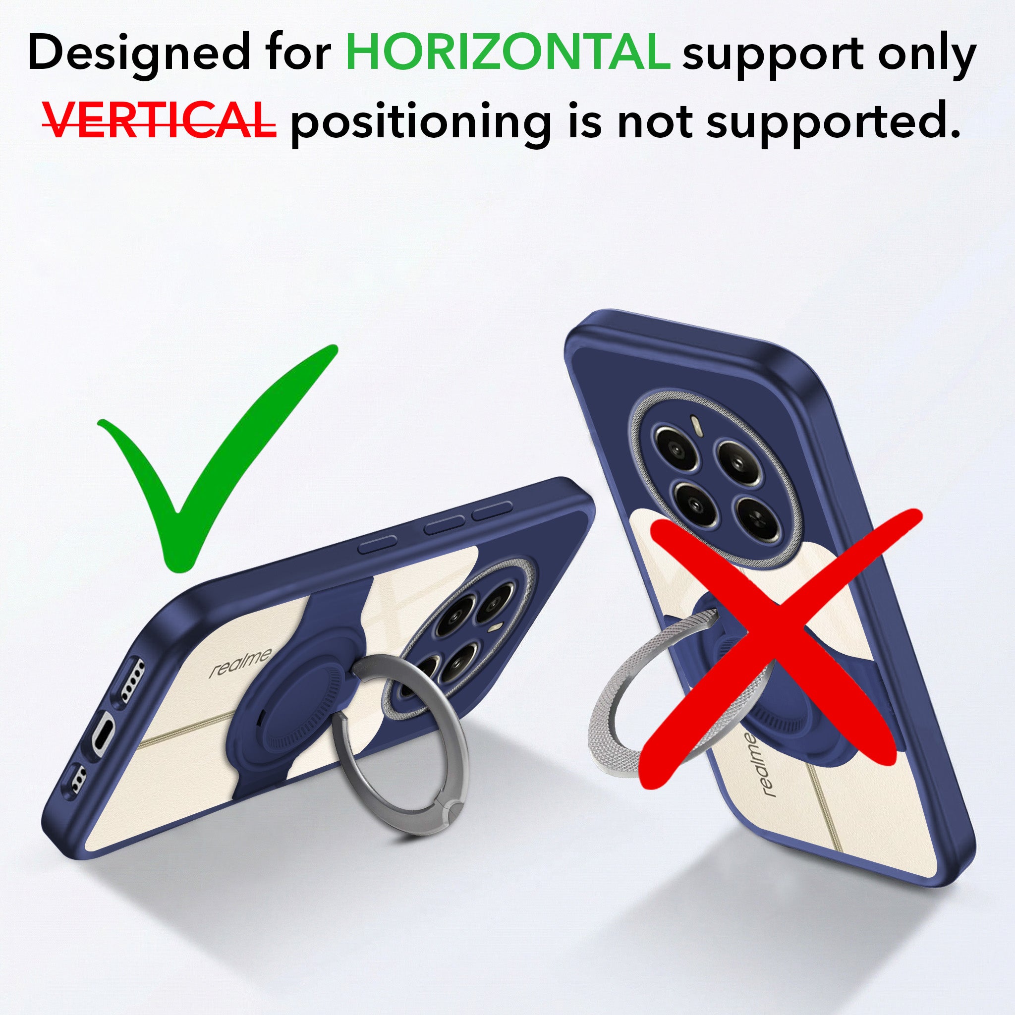 For Realme 12 Plus Back Cover Case with stand (Built-in Ring Holder Kickstand | Lifetime Anti Yellow | Camera Protection)