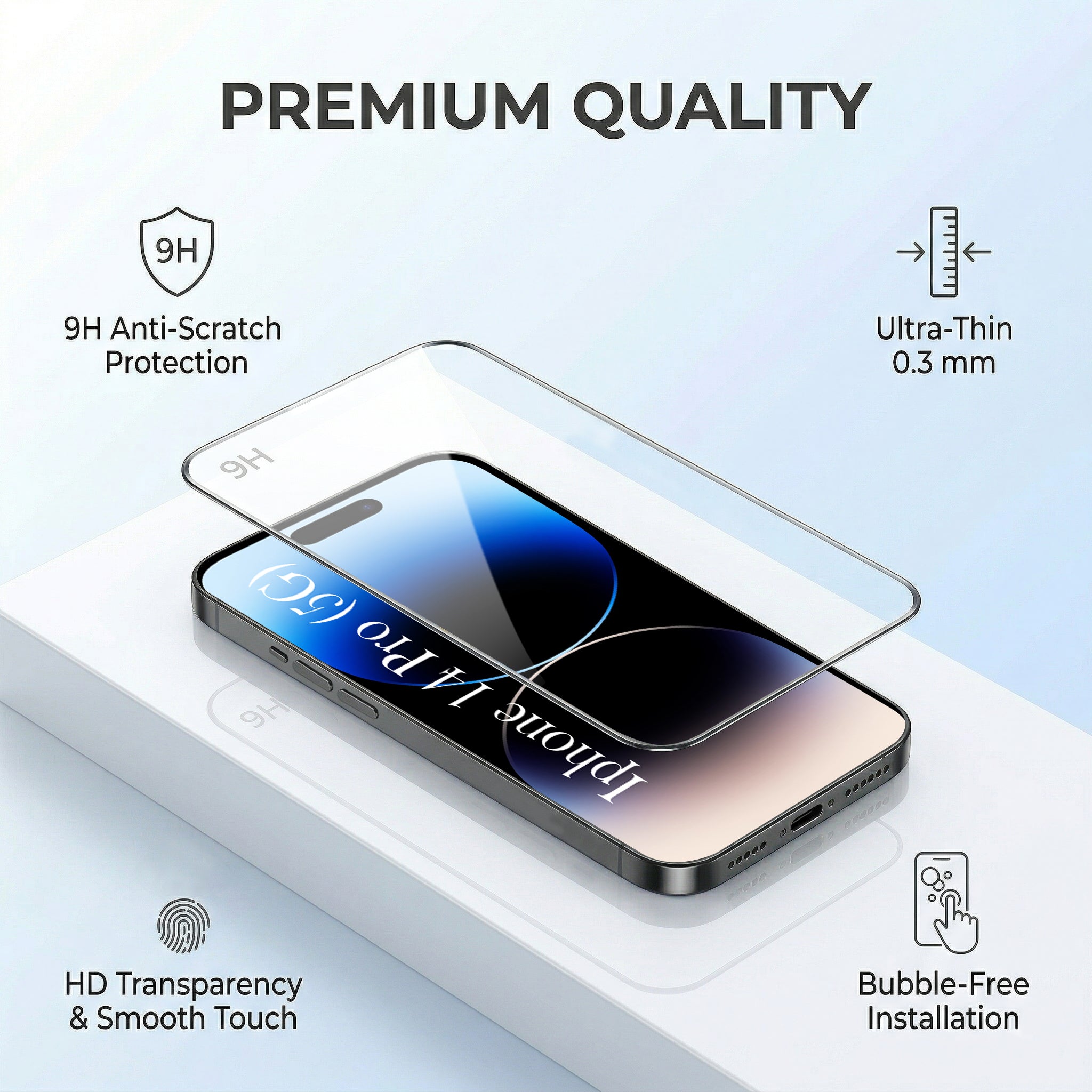 For Apple iPhone 14 Pro Combo with Back Cover and 9H Tempered Glass (Textured Grip Design | Micro-Fiber Cloth Inside | Oleophobic Coating Screen Glass)