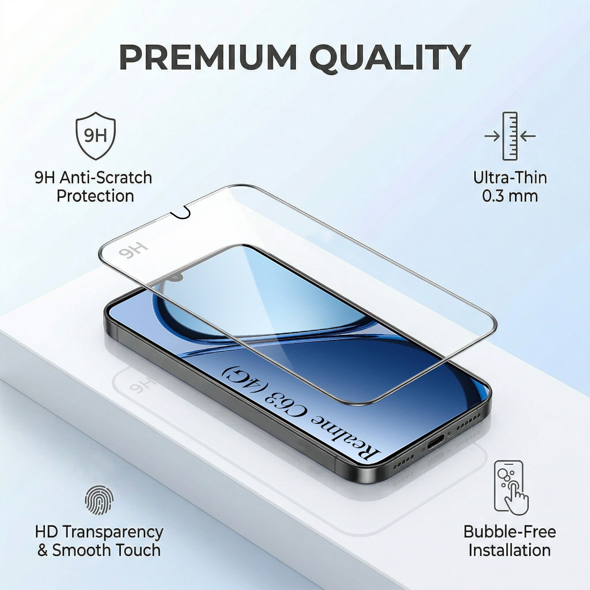For Realme C63 Combo with Back Cover and 9H Tempered Glass (Liquid Silicone | Camera Protection | Oleophobic Coating Screen Glass)